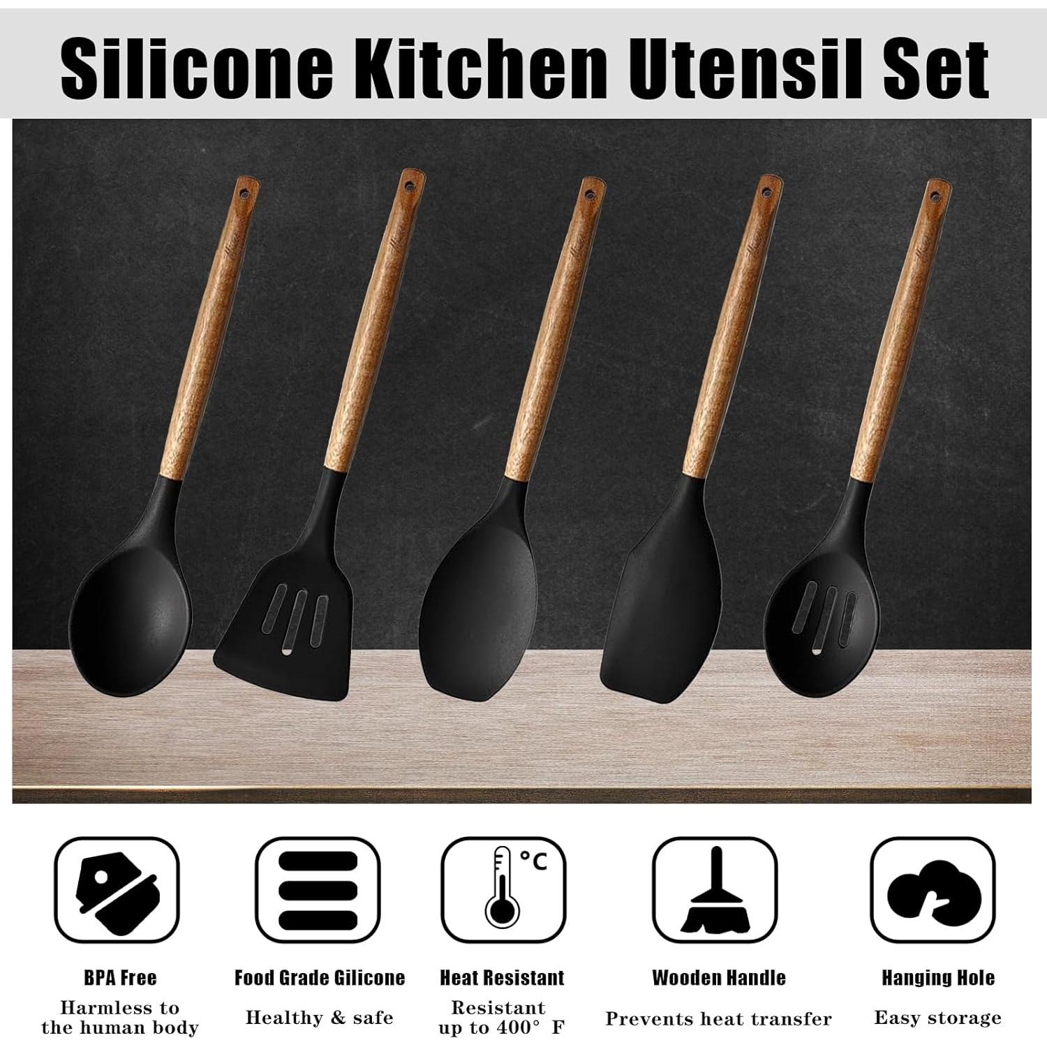 Juego de Utensilios de Cocina Miusco 5 Piezas Silicona Acacia