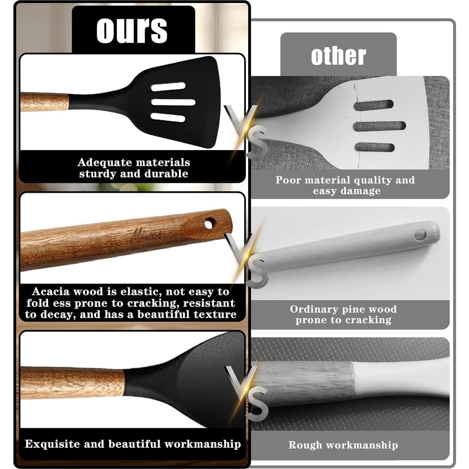 Juego de Utensilios de Cocina Miusco 5 Piezas Silicona Acacia