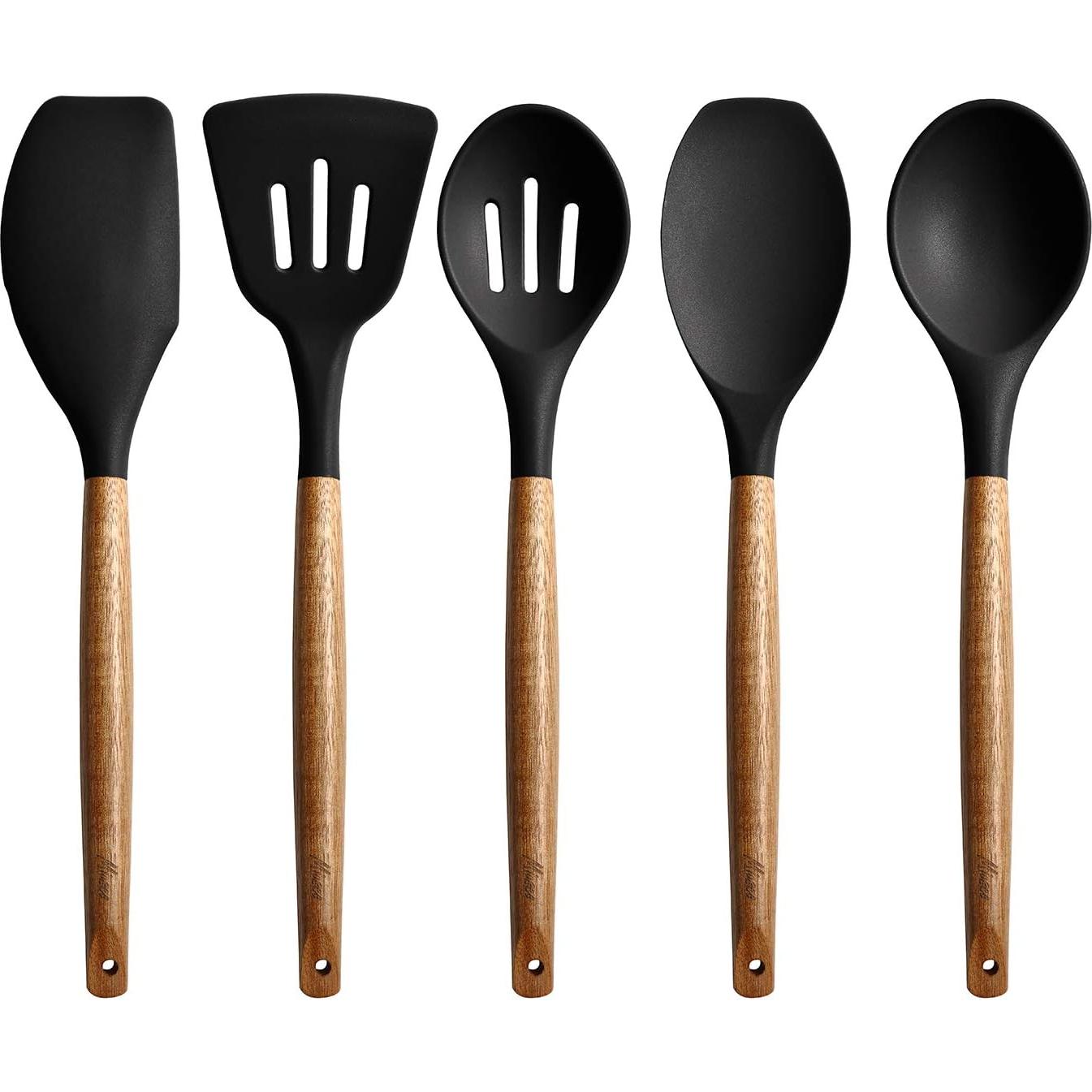 Juego de Utensilios de Cocina Miusco 5 Piezas Silicona Acacia
