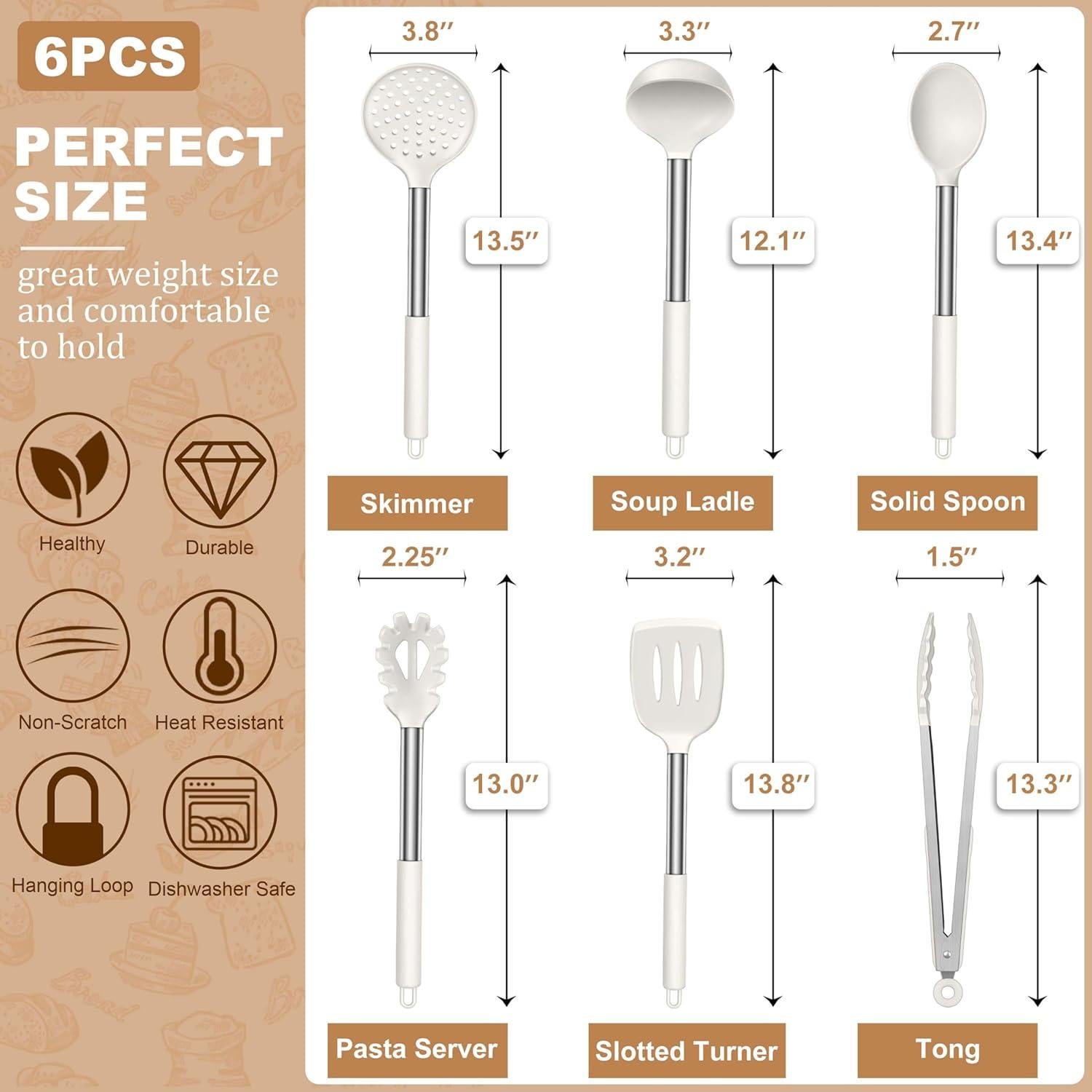 Juego de Utensilios de Cocina Silicona LIANYU 6 Piezas Blanco