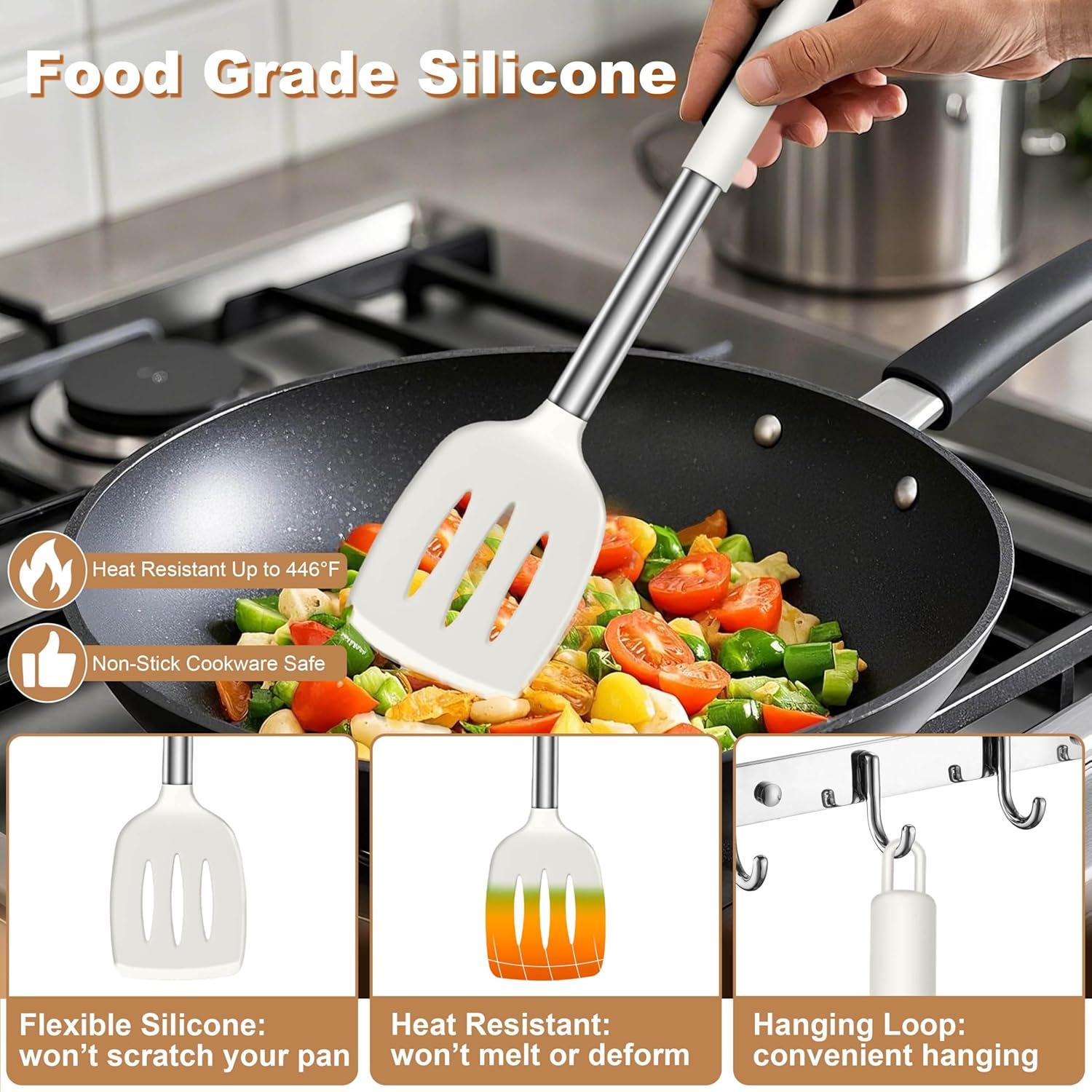 Juego de Utensilios de Cocina Silicona LIANYU 6 Piezas Blanco