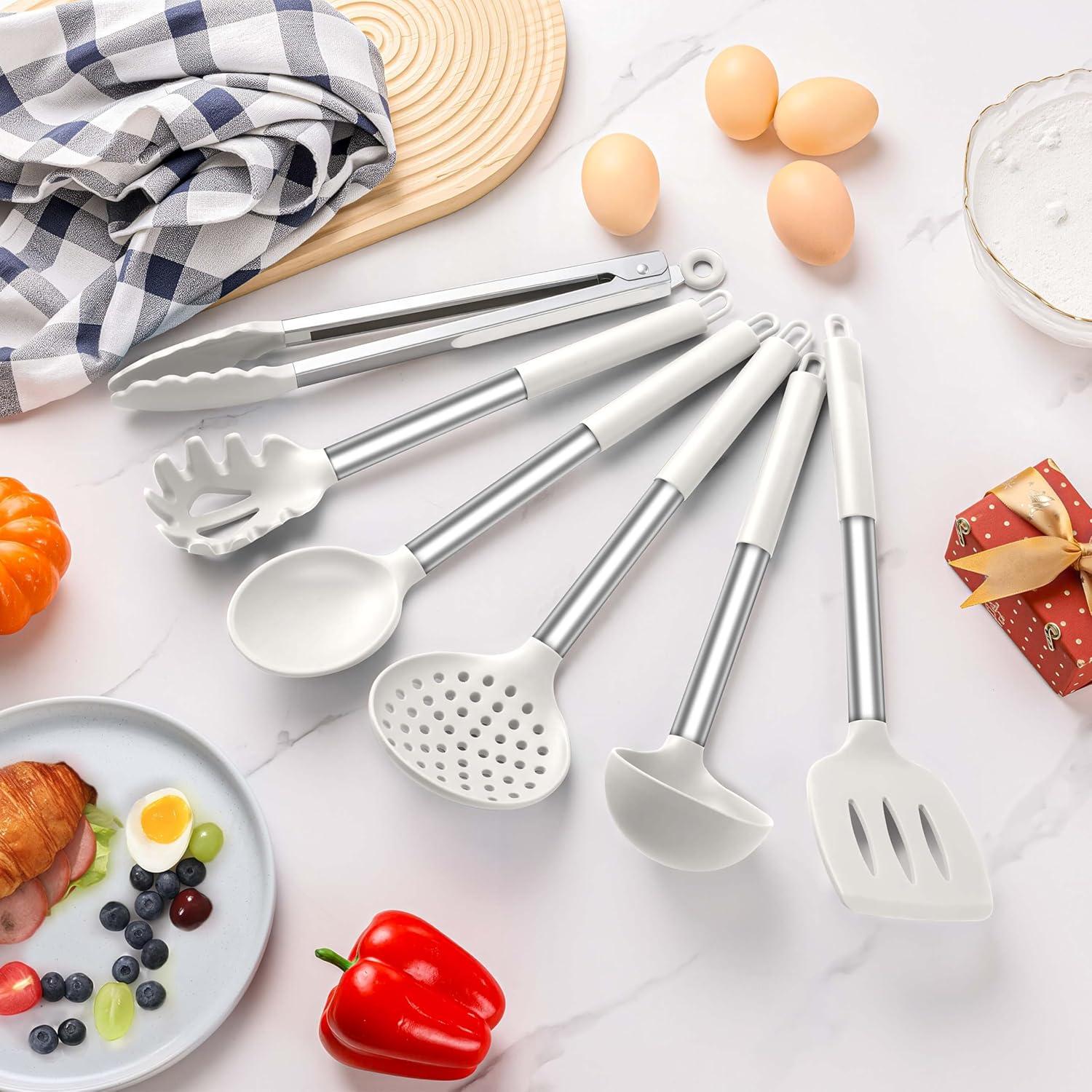 Juego de Utensilios de Cocina Silicona LIANYU 6 Piezas Blanco