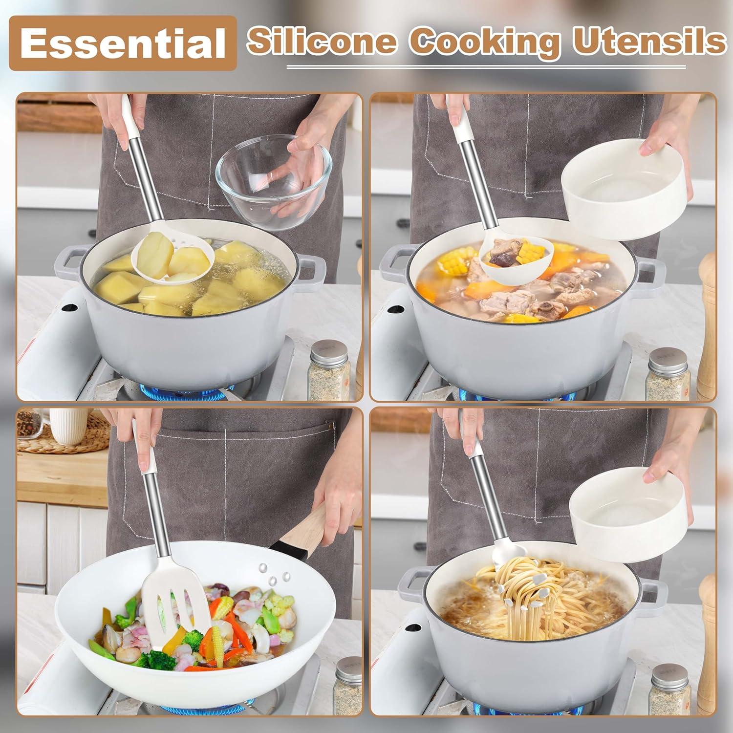 Juego de Utensilios de Cocina Silicona LIANYU 6 Piezas Blanco