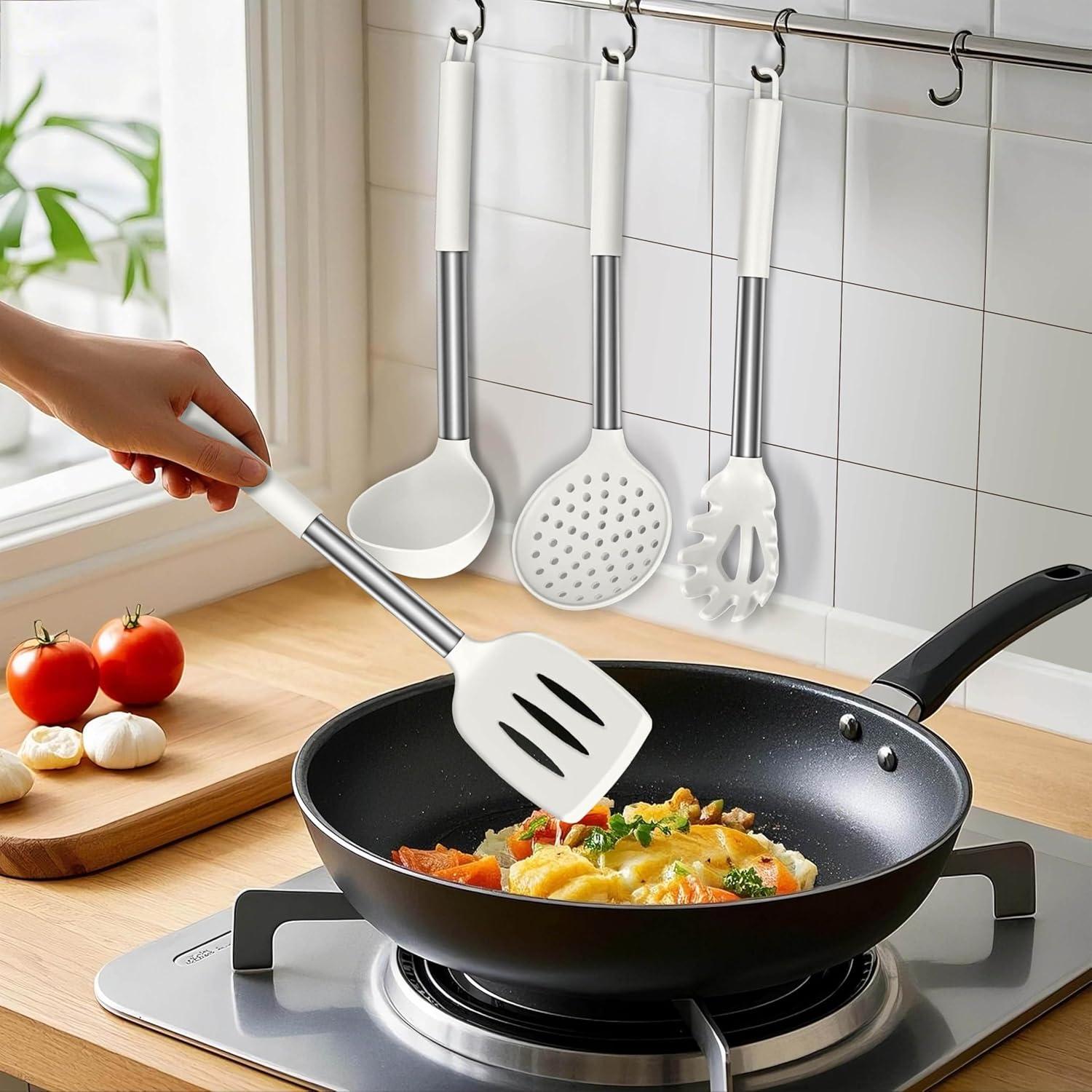 Juego de Utensilios de Cocina Silicona LIANYU 6 Piezas Blanco