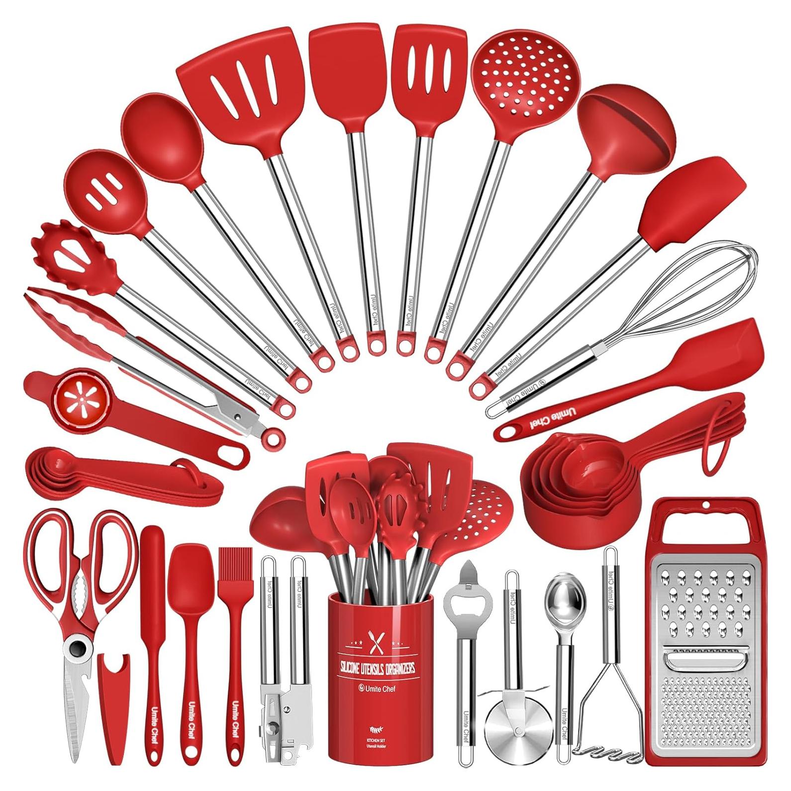 Juego de Utensilios de Cocina Umite Chef 34 Pcs Silicona Rojo
