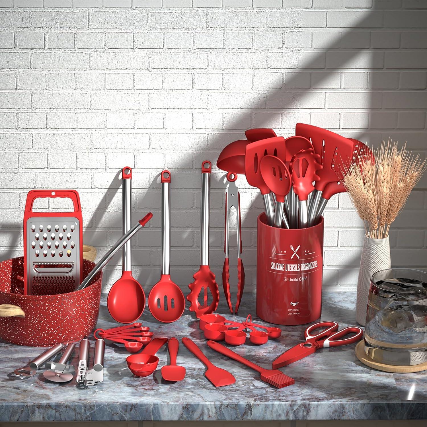 Juego de Utensilios de Cocina Umite Chef 34 Pcs Silicona Rojo