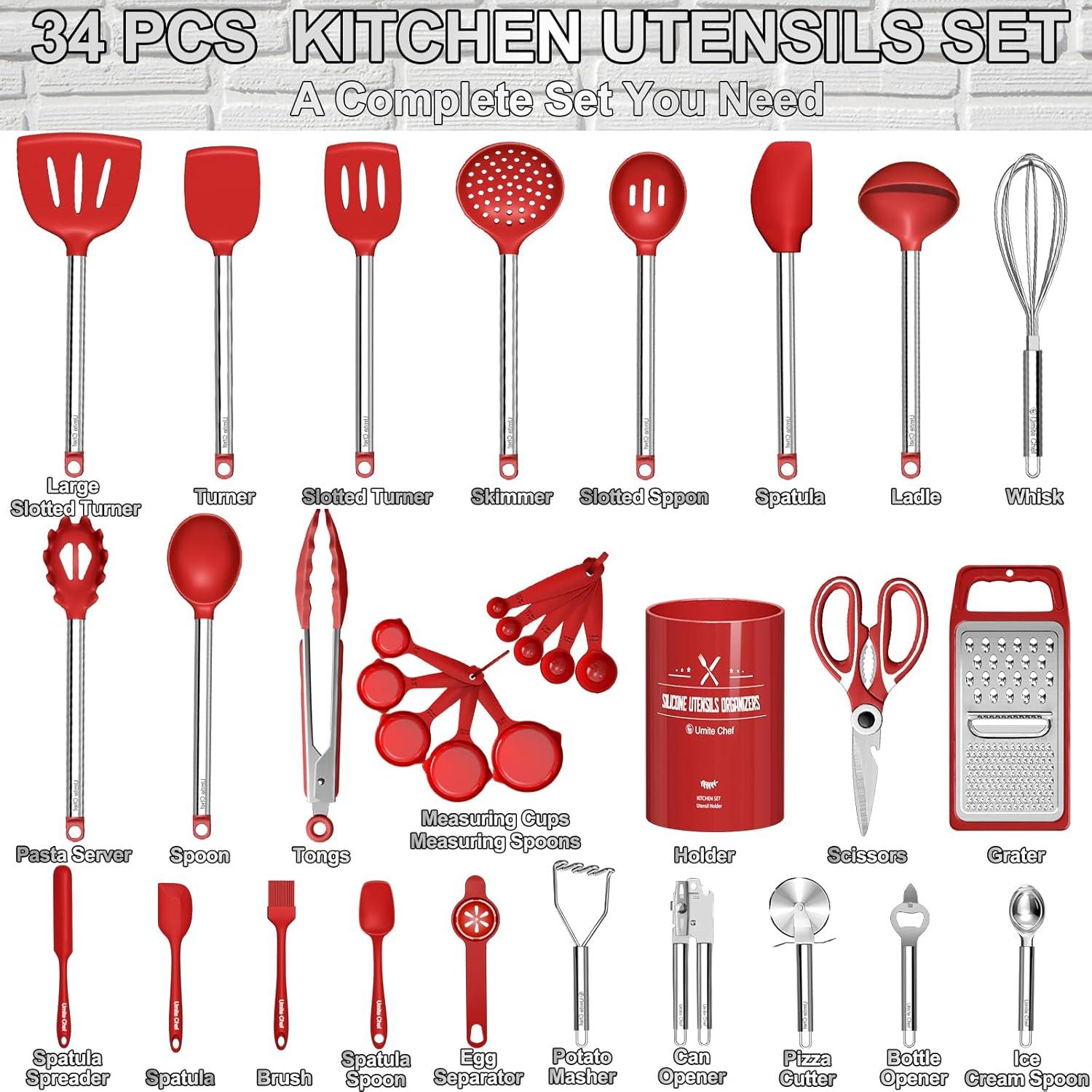 Juego de Utensilios de Cocina Umite Chef 34 Pcs Silicona Rojo
