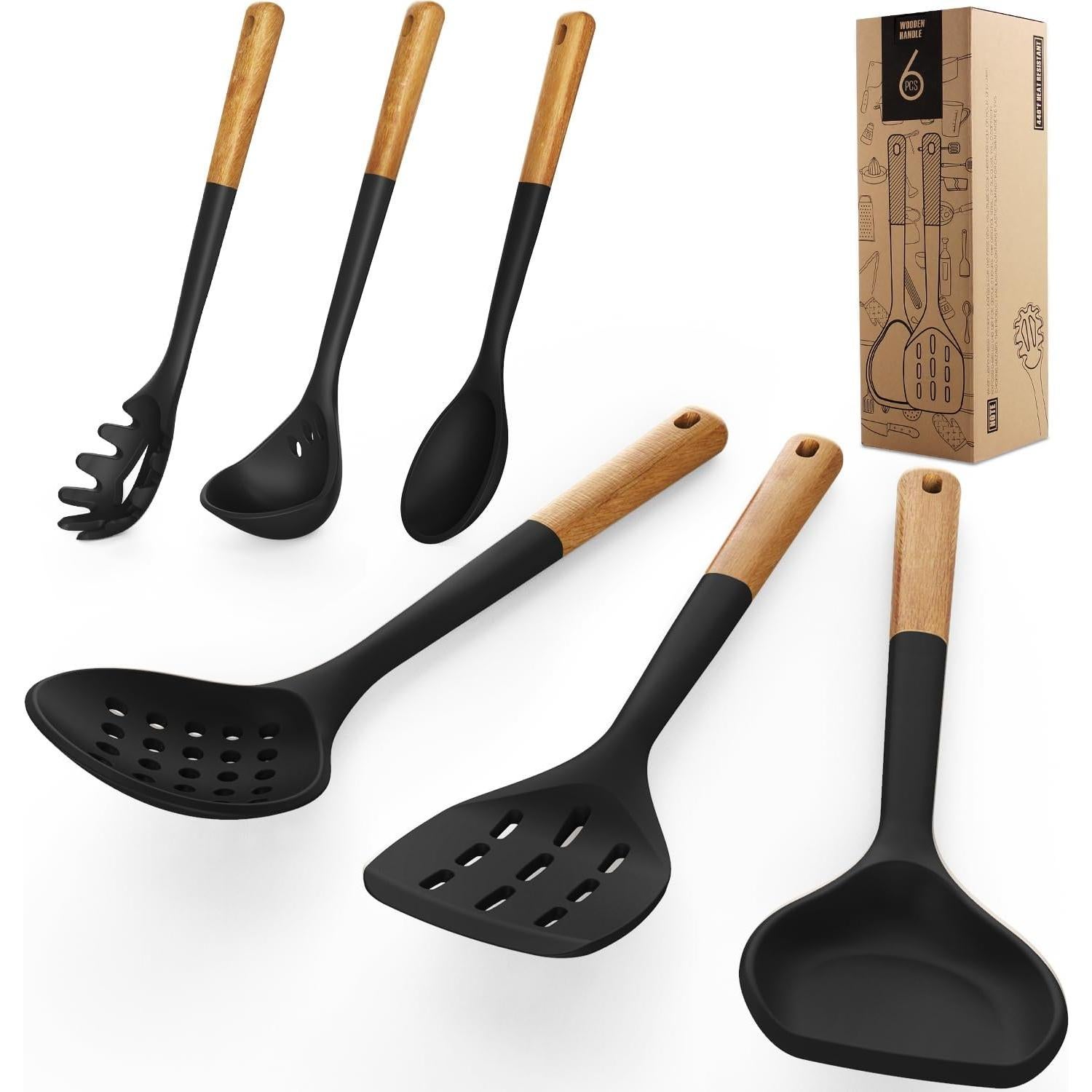 Juego de Utensilios de Cocina de Silicona AVGPD - Grande, Negro