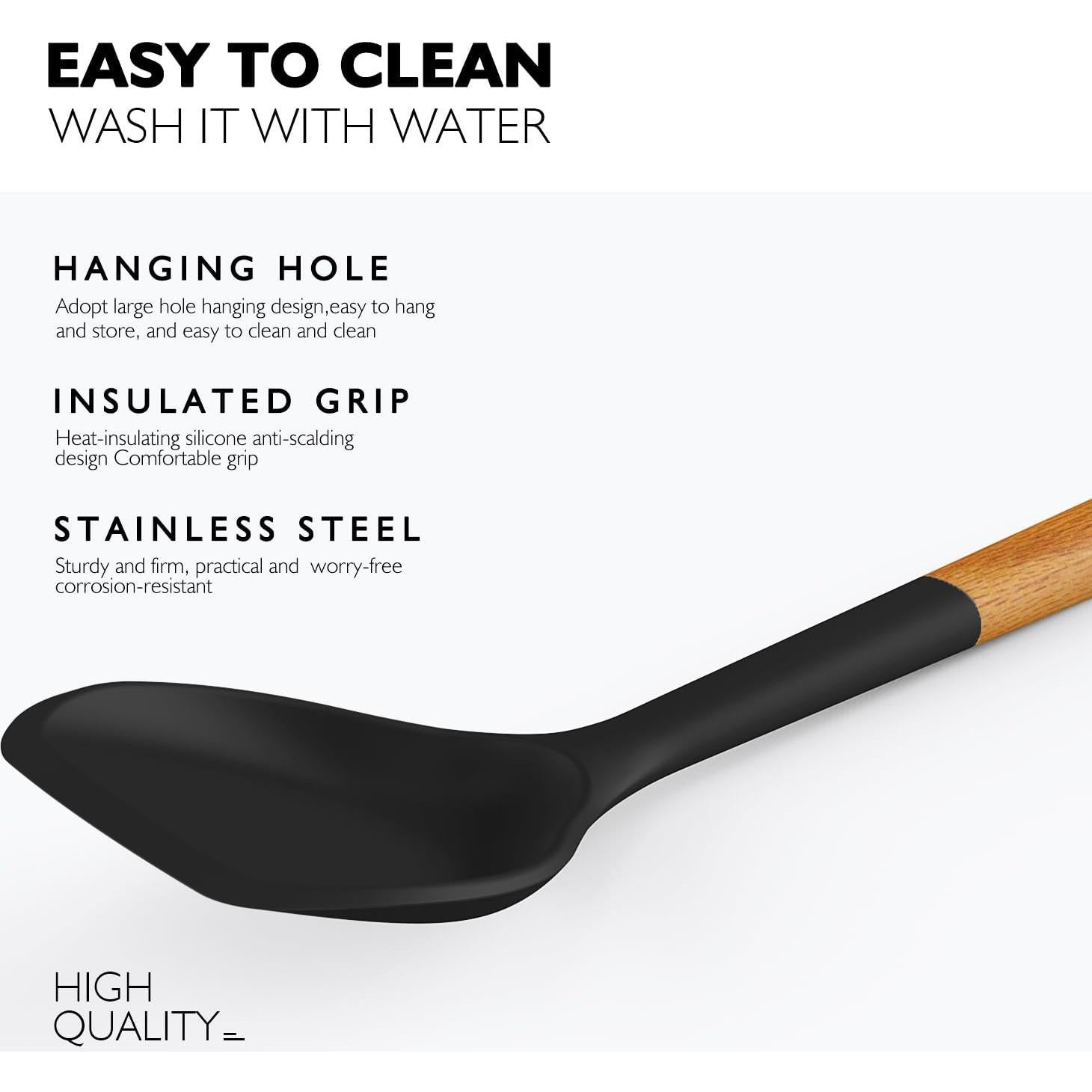 Juego de Utensilios de Cocina de Silicona AVGPD - Grande, Negro