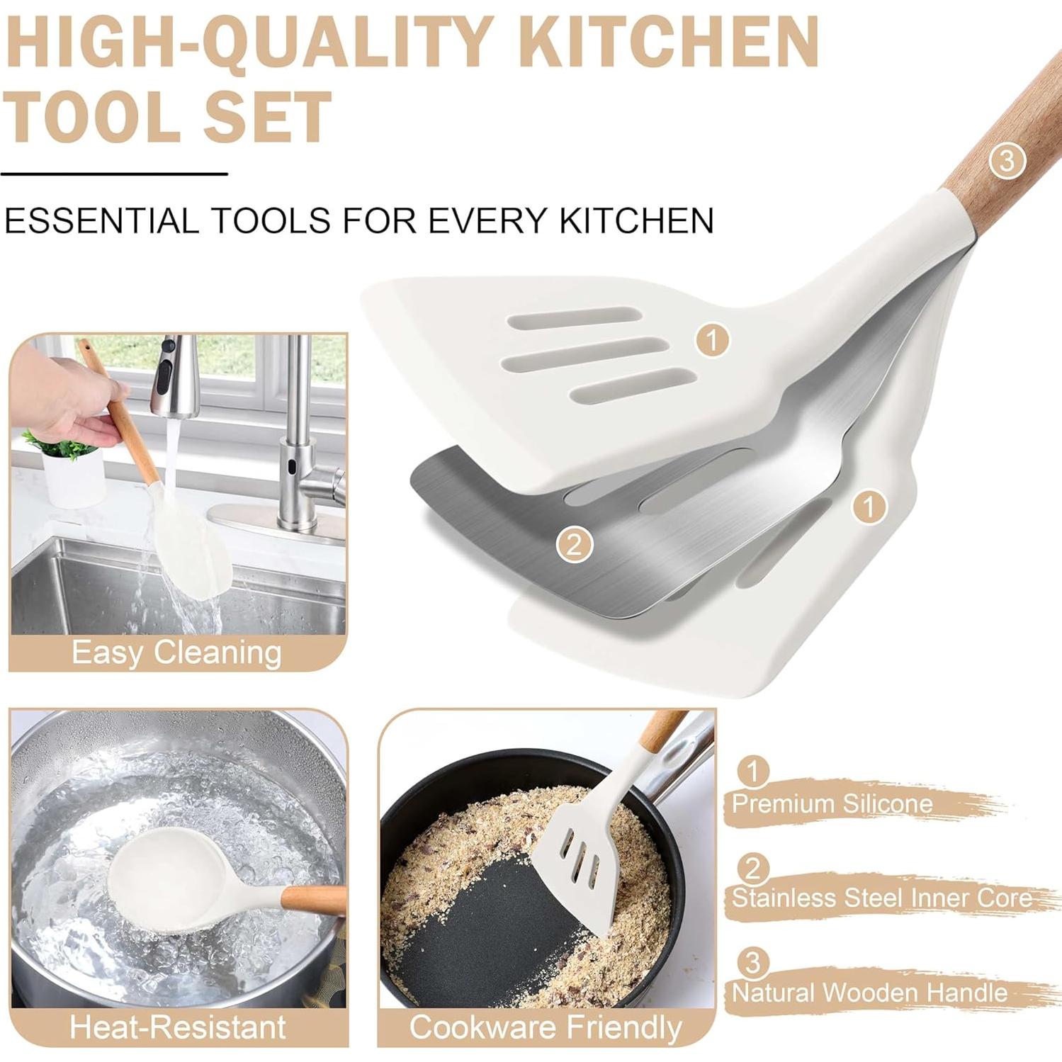 Set de Utensilios de Cocina Herogo 8 Piezas Silicona Blanco