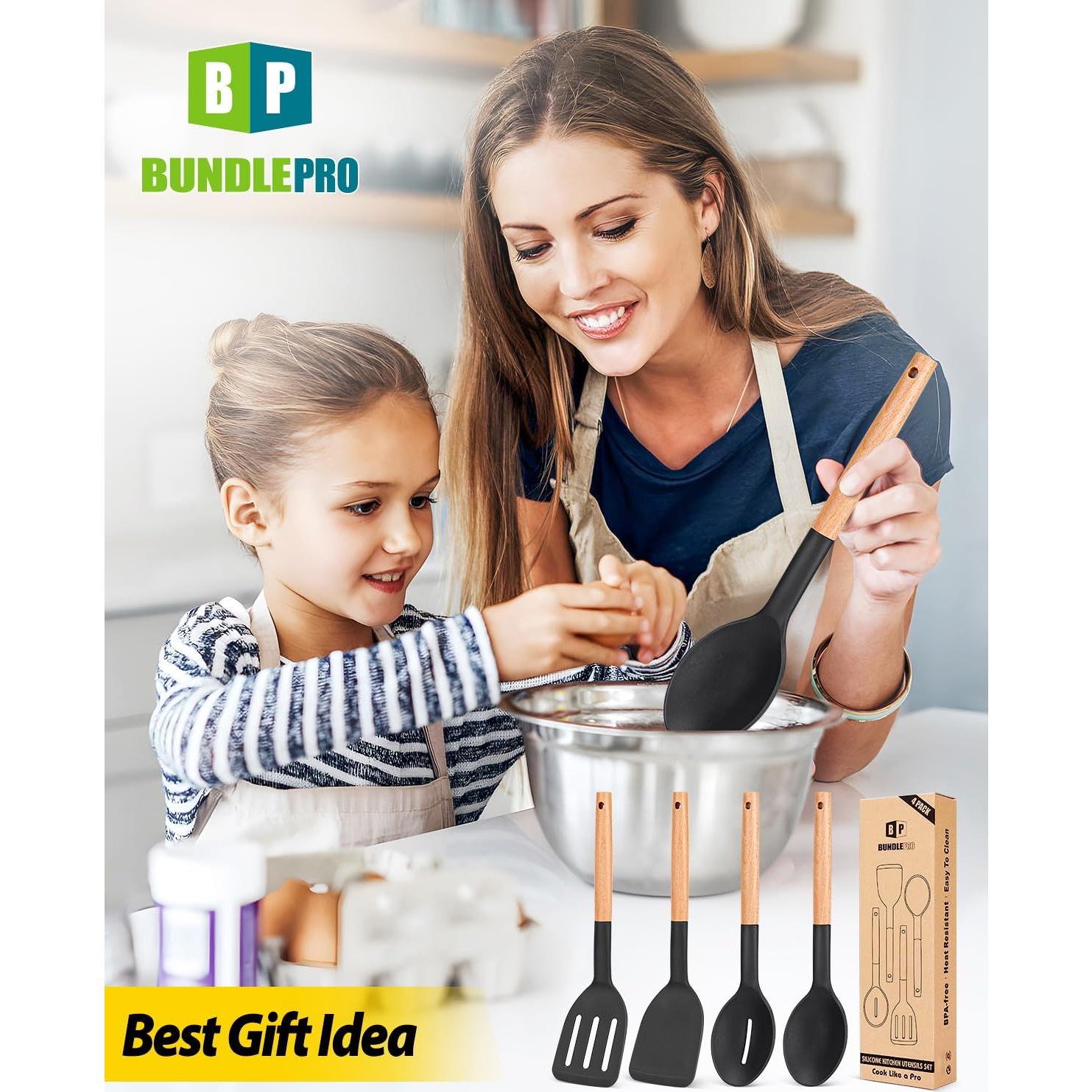 Juego de Utensilios de Cocina de Silicona BUNDLEPRO 4 Piezas