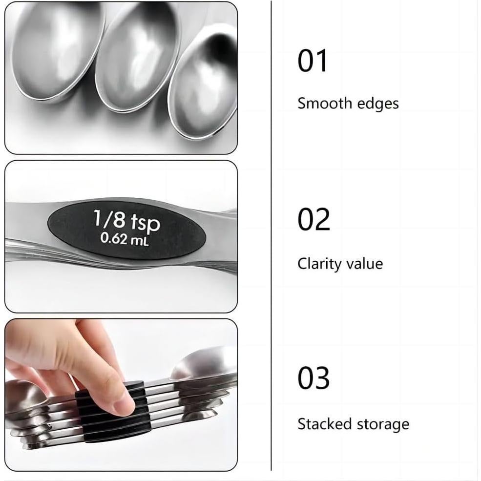 Juego de 8 Cucharas Medidoras Magnéticas Acero Inoxidable