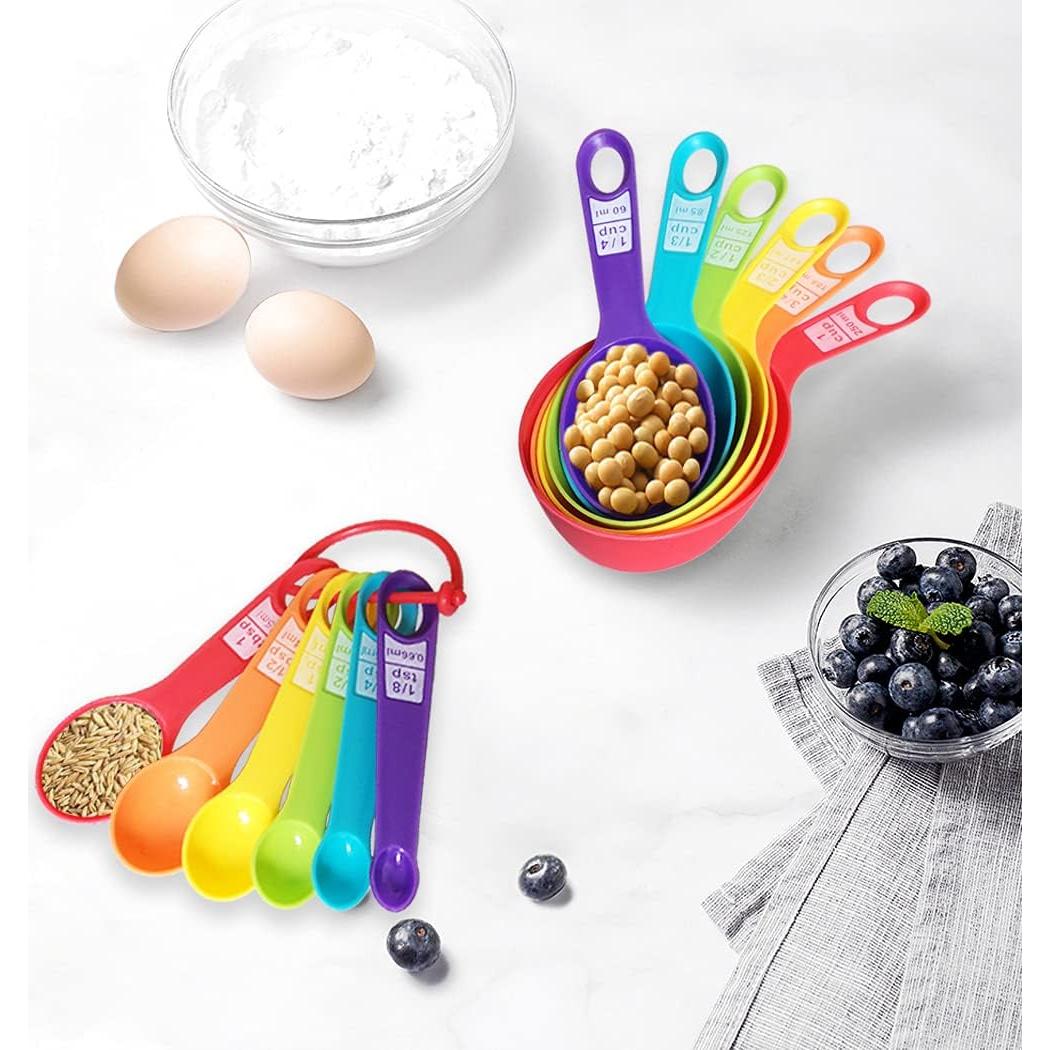 Juego de 12 Tazas y Cucharas Medidoras HAWOWZ de Plástico