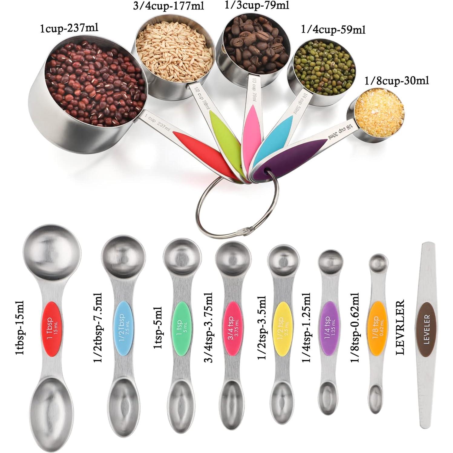 Juego de Tazas y Cucharas Medidoras Acero Inoxidable 13 Piezas