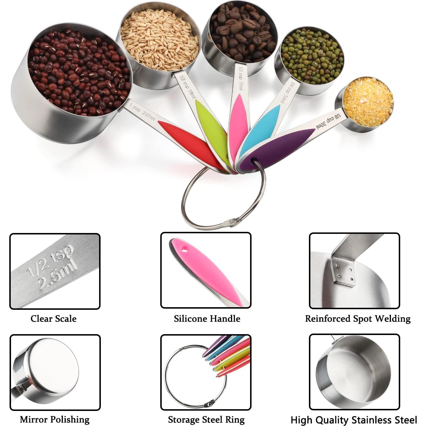 Juego de Tazas y Cucharas Medidoras Acero Inoxidable 13 Piezas