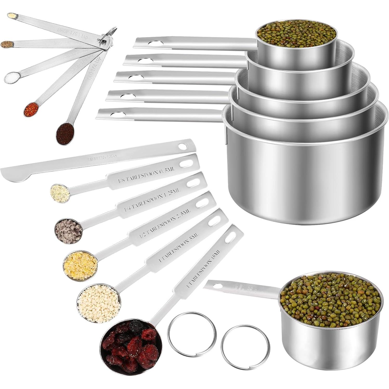 Juego de Tazas y Cucharas Medidoras de Acero Inoxidable 16,5 Tazas