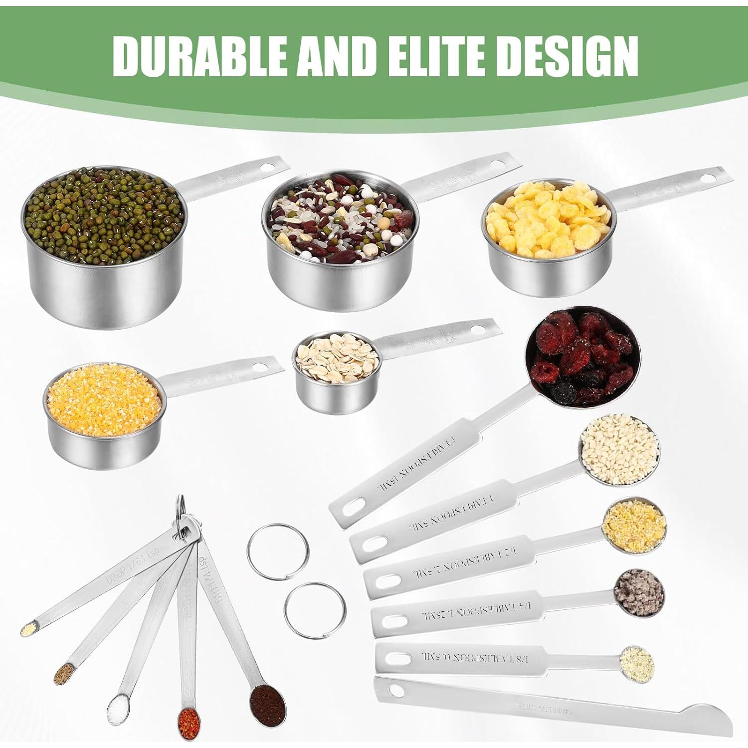 Juego de Tazas y Cucharas Medidoras de Acero Inoxidable 16,5 Tazas