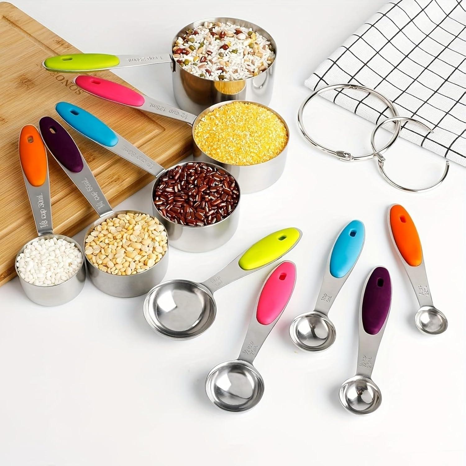 Juego de Tazas y Cucharas Medidoras YUNNKEEY 15 Piezas Acero Inoxidable