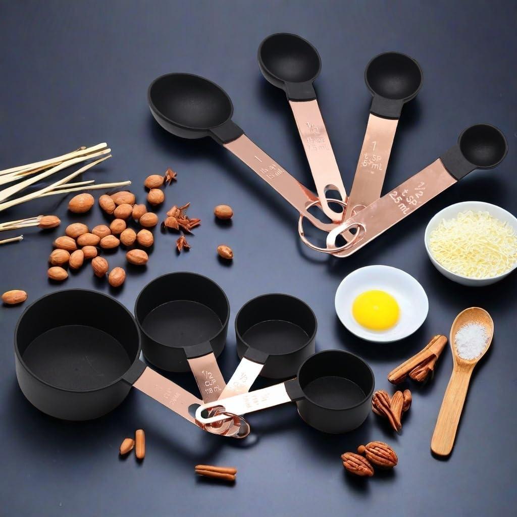 Set de Tazas y Cucharas Medidoras BdiliUSA 8PCS Negro