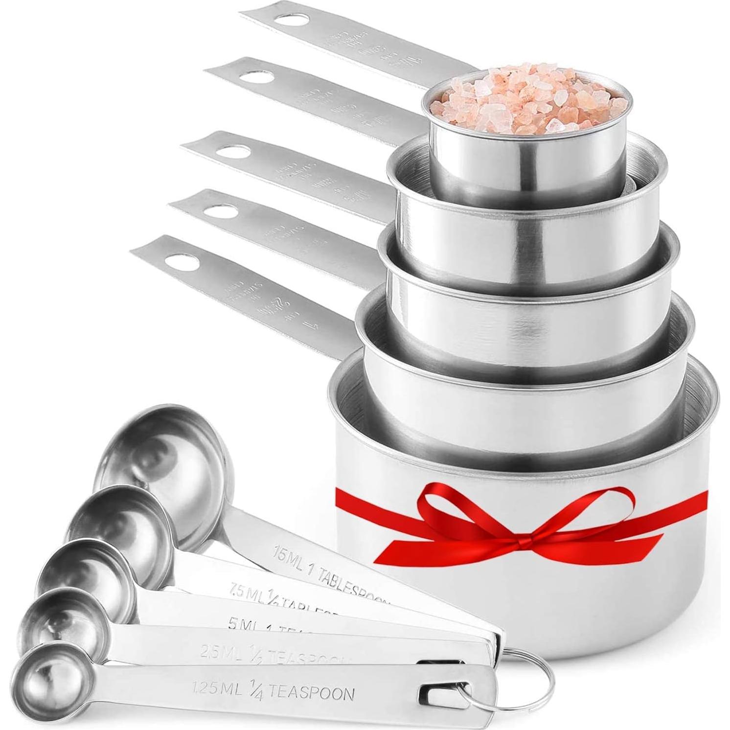 Juego de 10 Tazas y Cucharas Medidoras Laxinis World Acero Inoxidable