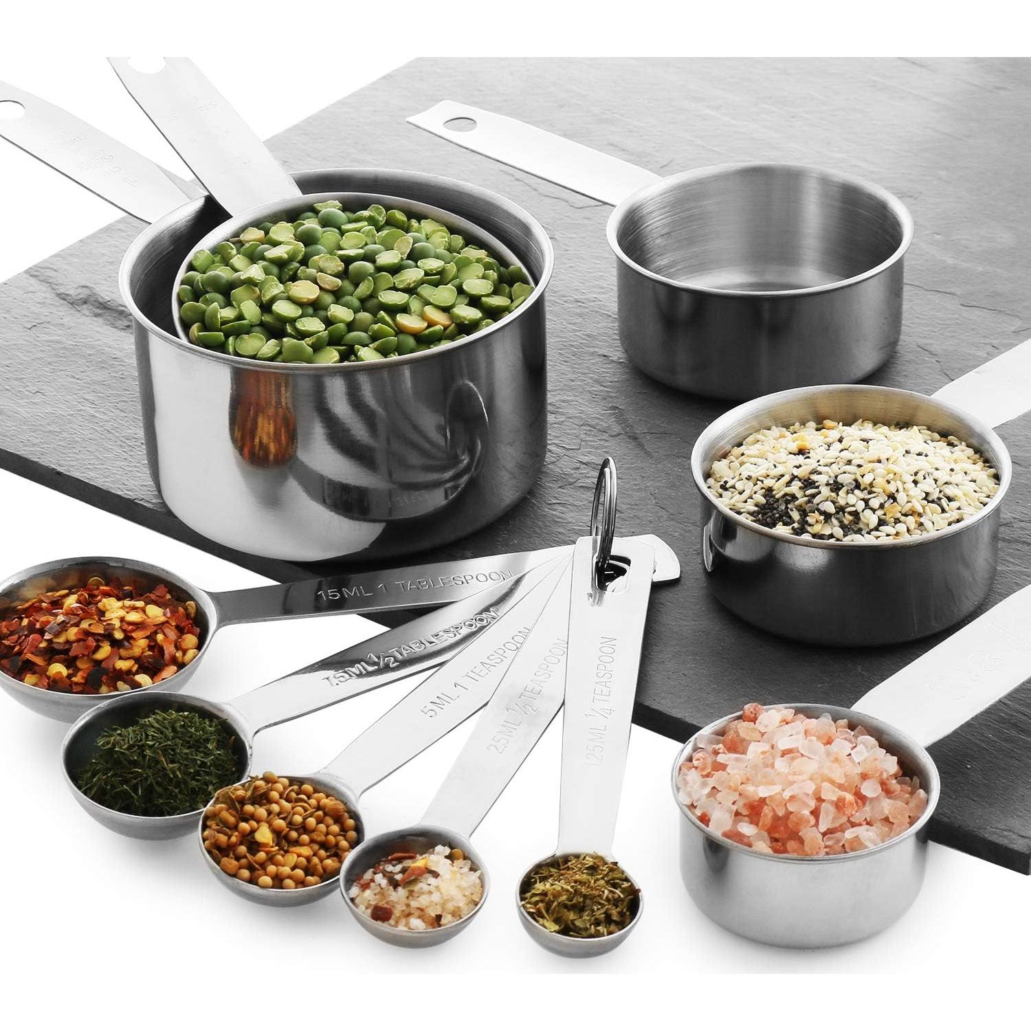 Juego de 10 Tazas y Cucharas Medidoras Laxinis World Acero Inoxidable