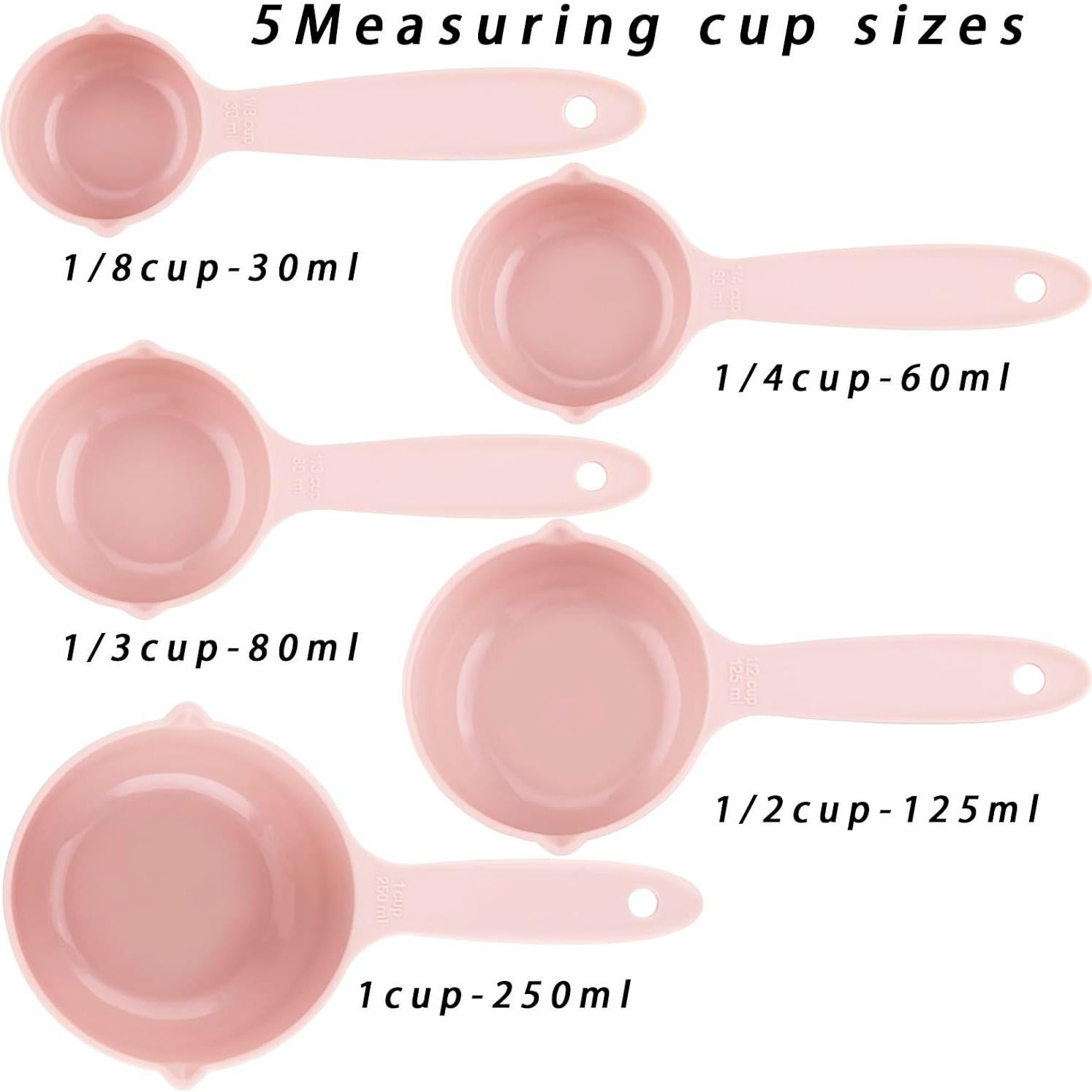 Juego de Tazas y Cucharas Medidoras Plástico Rosa SUNMVEHOT 10 Piezas