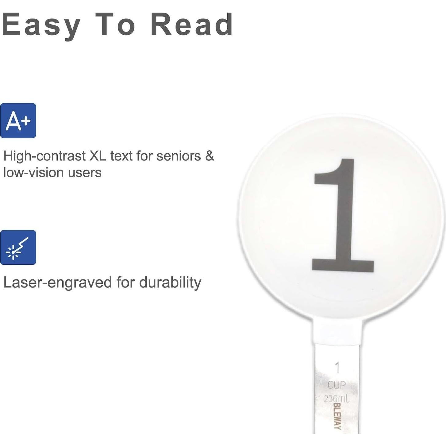 Juego de Tazas y Cucharas Medidoras BLEWAY para Discapacidad Visual