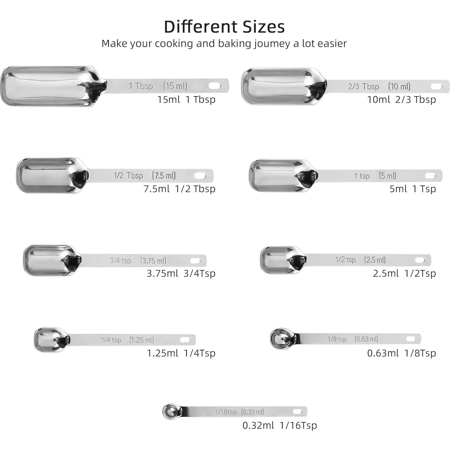 Juego de Cucharas Medidoras Kalsreui Acero Inoxidable 10 Piezas