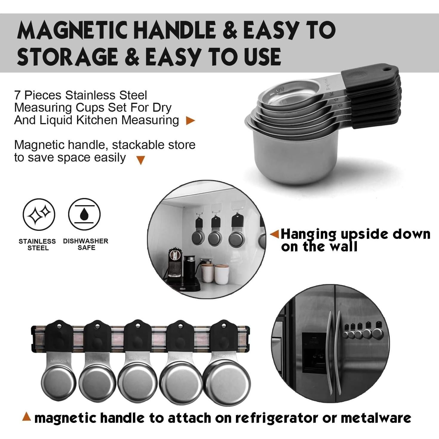 Juego de Tazas Medidoras Magnéticas WARMHEART 7 Piezas Acero Inoxidable