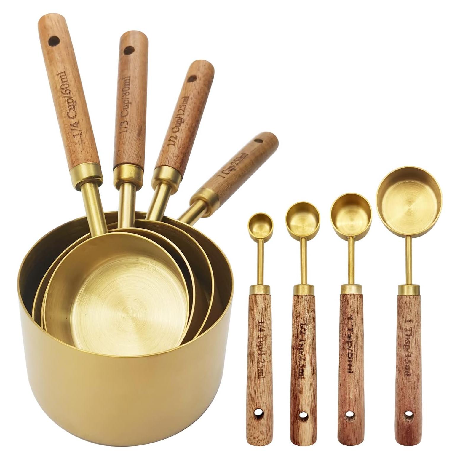 Juego de Tazas y Cucharas Medidoras Zalaxt 8 Piezas Oro