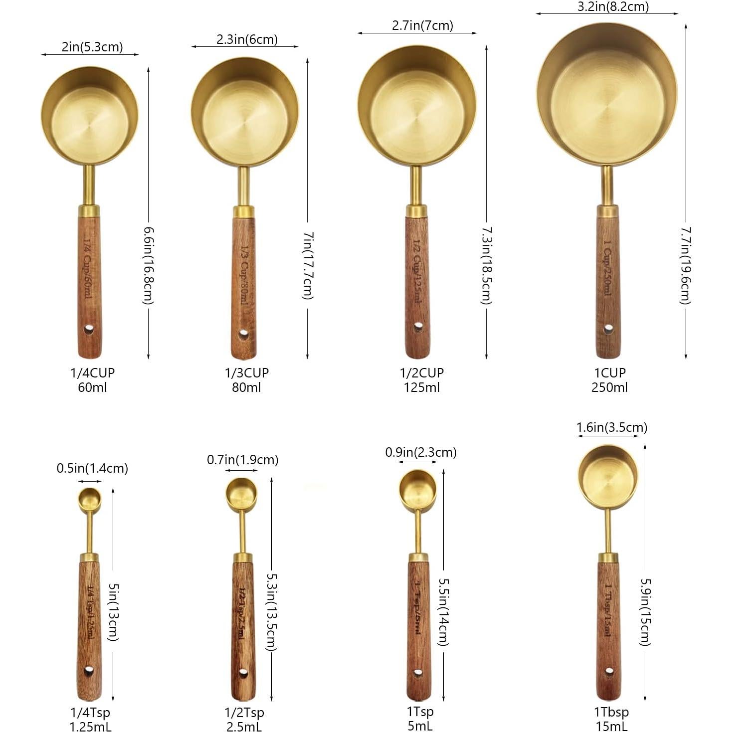 Juego de Tazas y Cucharas Medidoras Zalaxt 8 Piezas Oro