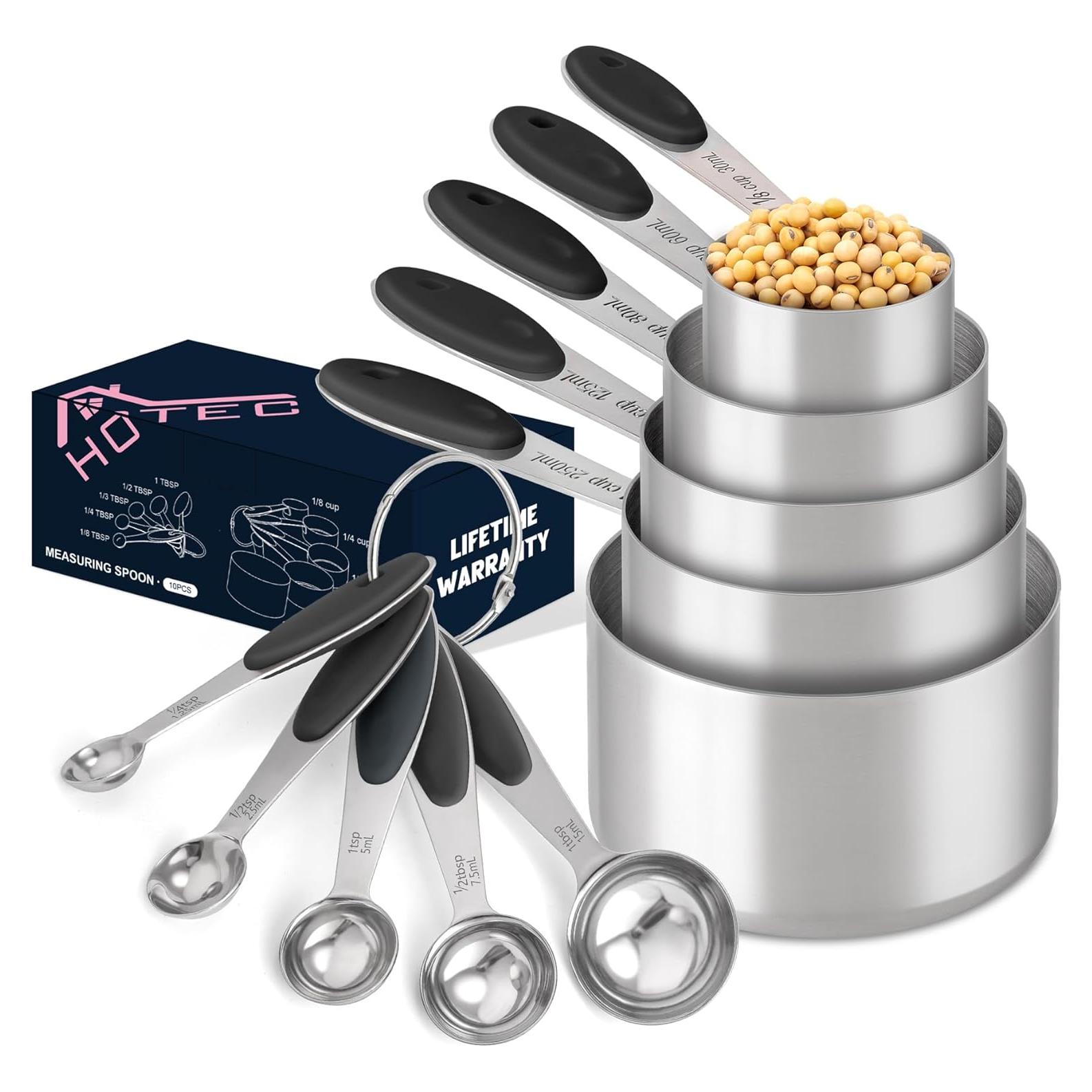 Juego de Tazas y Cucharas Medidoras HOTEC 10 Piezas Acero Inoxidable