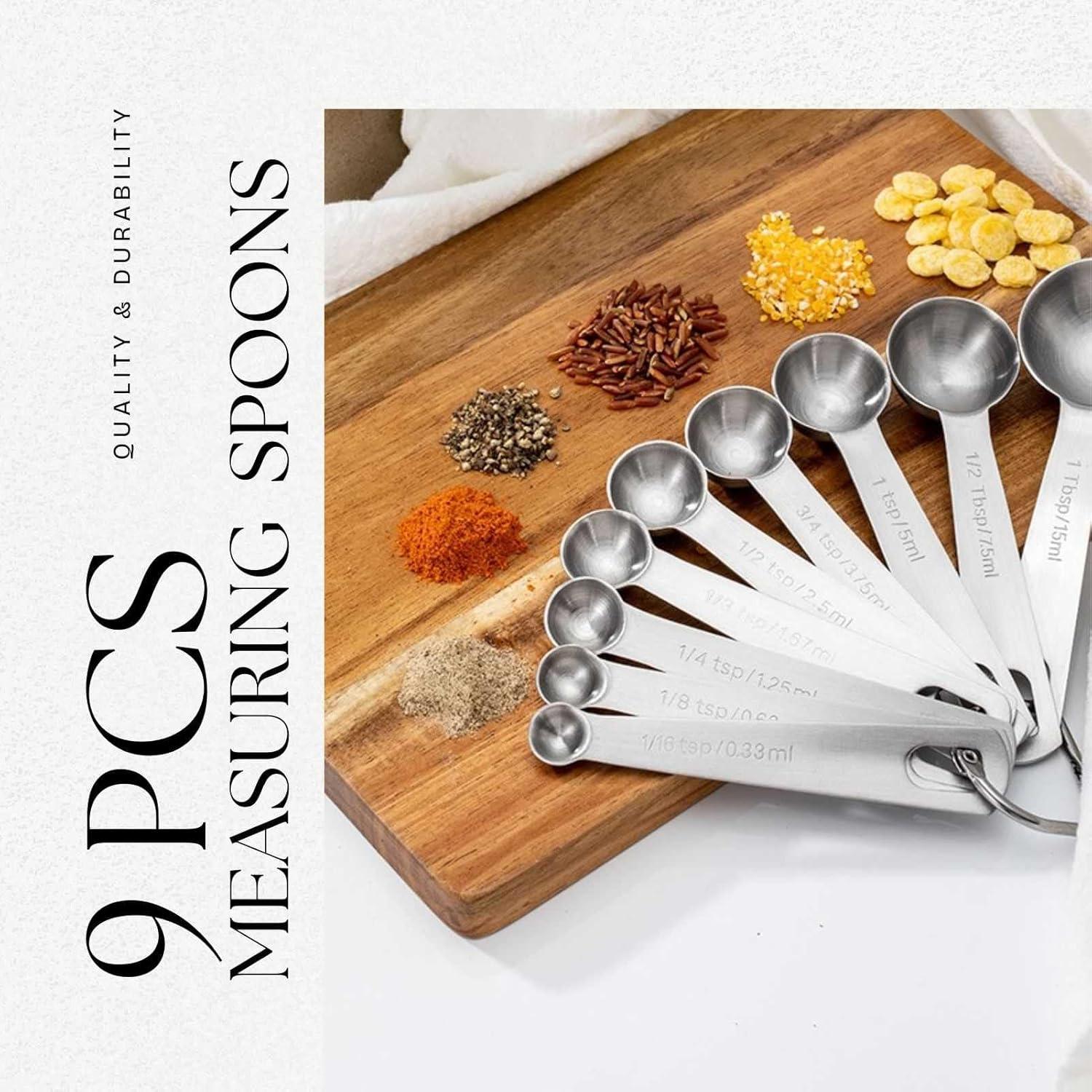 Juego de Cucharas Medidoras 9 Piezas YUNNKEEY Acero Inoxidable