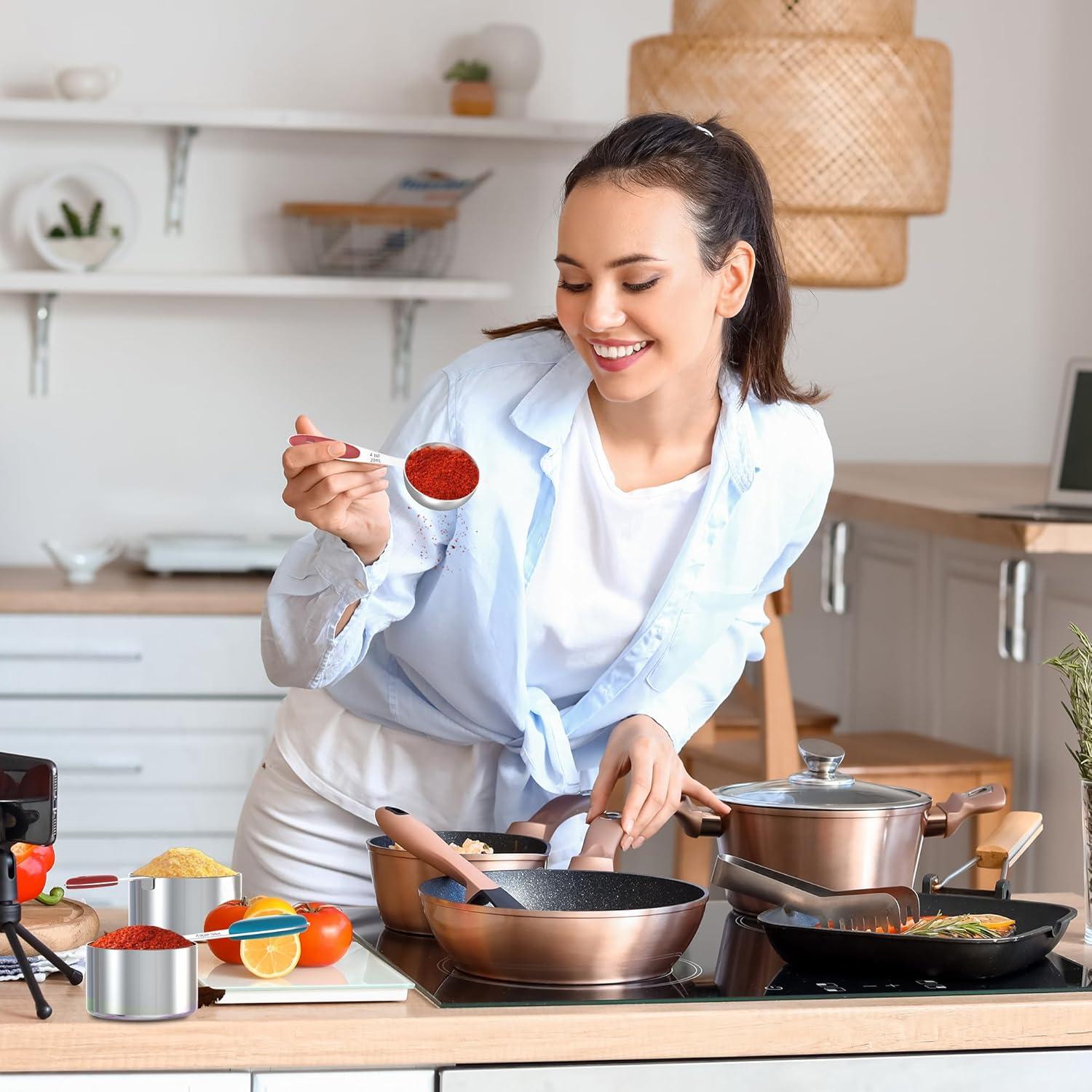 Juego de Tazas y Cucharas Medidoras Minteem 21 Piezas Acero Inoxidable