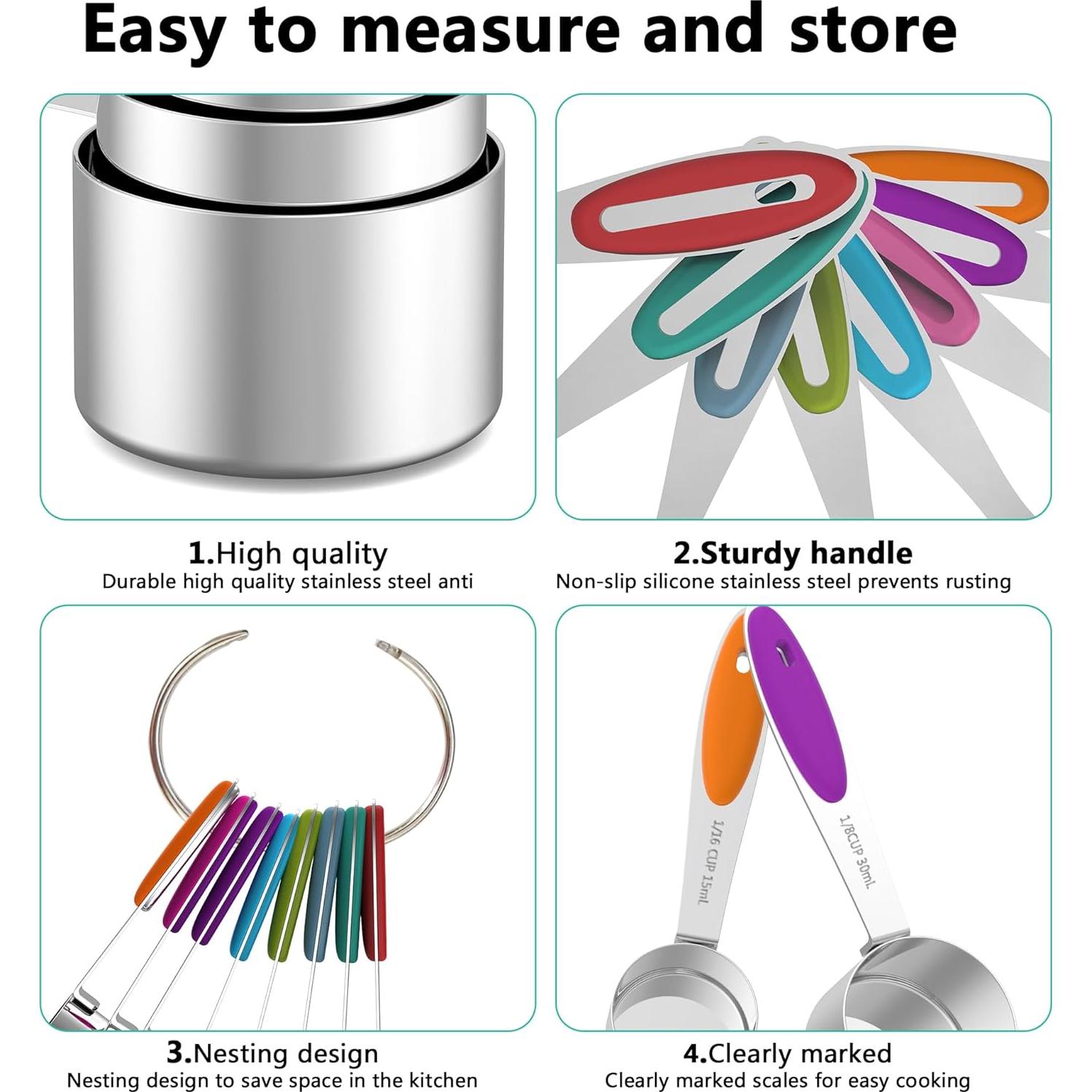 Juego de Tazas y Cucharas Medidoras Minteem 21 Piezas Acero Inoxidable