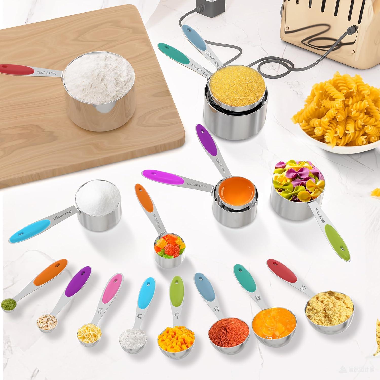 Juego de Tazas y Cucharas Medidoras Minteem 21 Piezas Acero Inoxidable