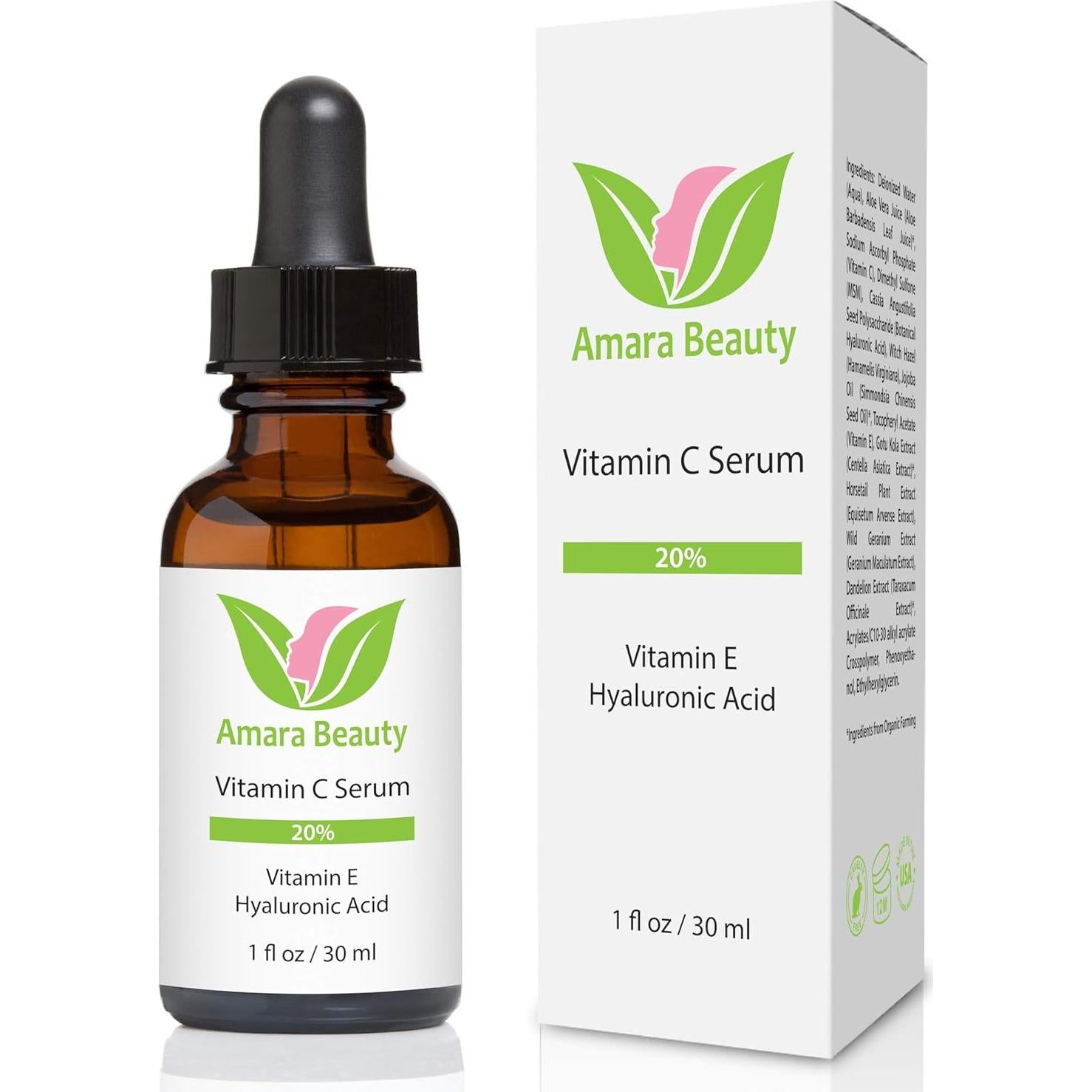 Suero de Vitamina C 20% Amara Beauty con Ácido Hialurónico 29.57 ml