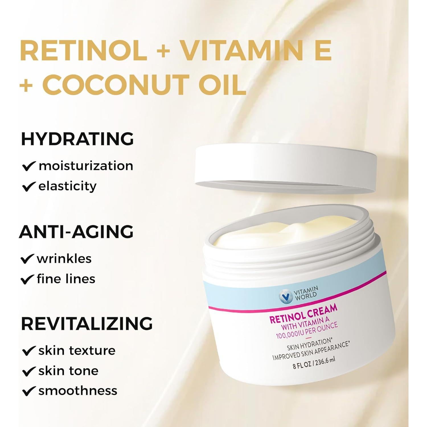 Crema de Retinol Vitamin World 227 g - Hidratante Facial Nocturno