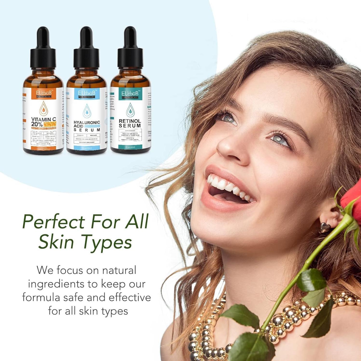 Set de Sueros Faciales ELBBUB - Vitamina C, Retinol y Ácido Hialurónico 30ml