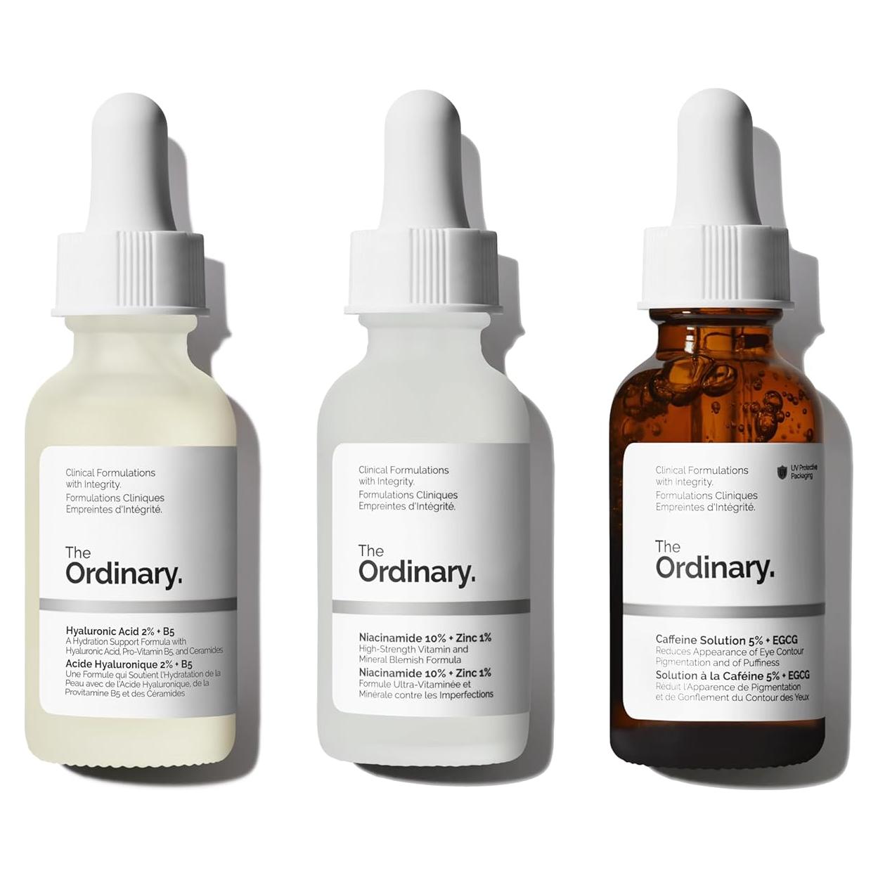 Conjunto de Sérums The Ordinary - Ácido Hialurónico, Niacinamida y Cafeína