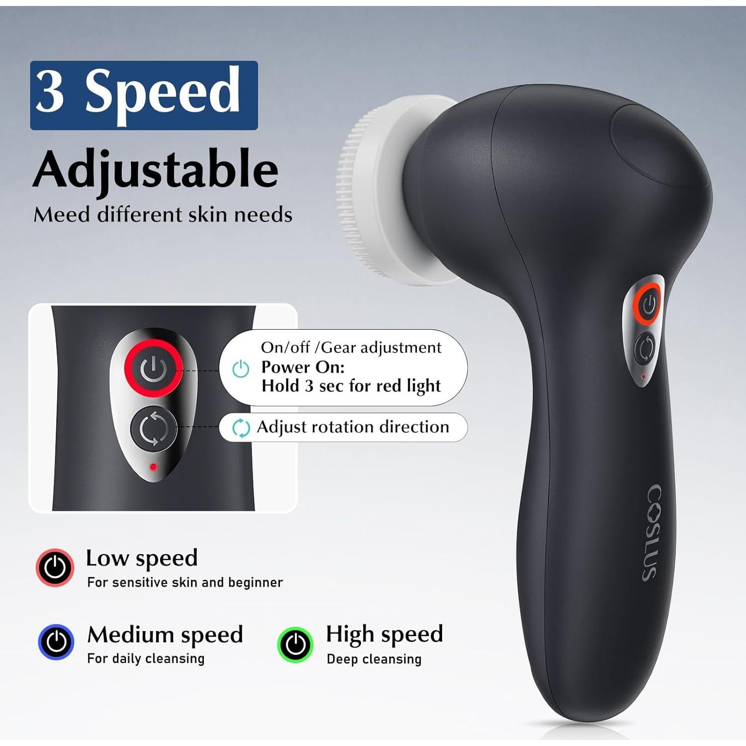 Cepillo Facial Eléctrico COSLUS FBX04 3 en 1 Recargable Negro