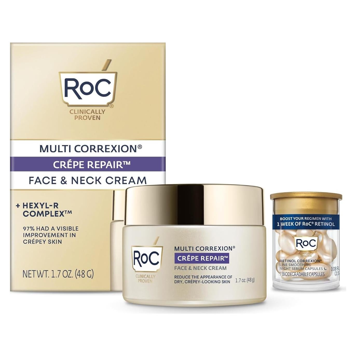 Crema Hidratante Facial Anti Envejecimiento RoC 48g + Cápsulas Retinol 7ct