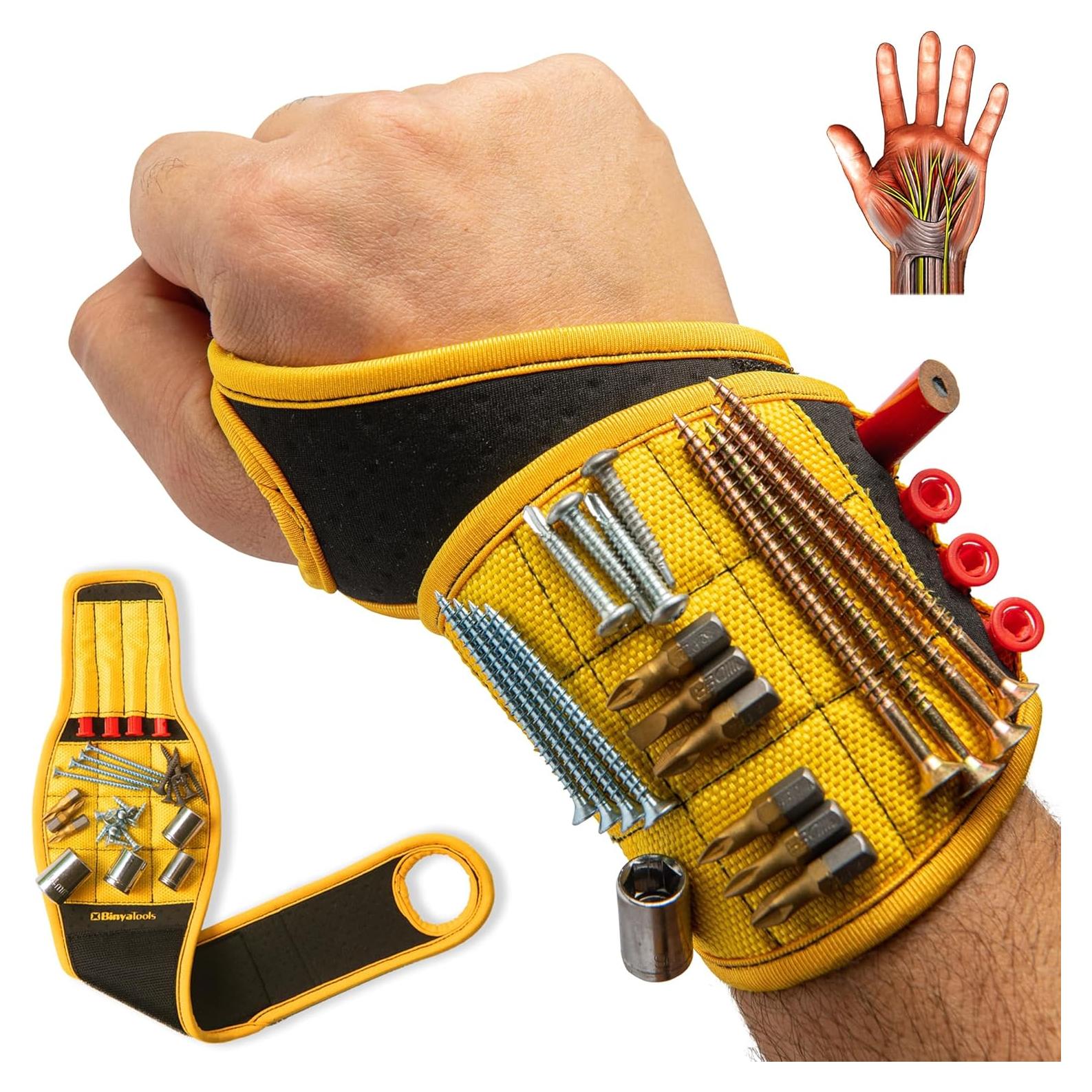 Pulsera Magnética BINYATOOLS Amarilla con 9 Imanes Fuertes