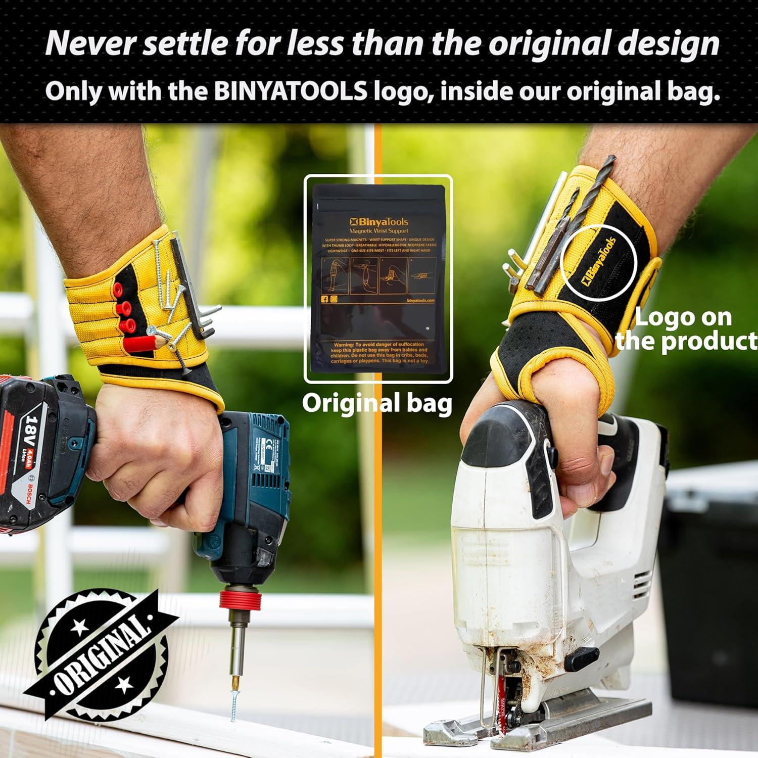 Pulsera Magnética BINYATOOLS Amarilla con 9 Imanes Fuertes