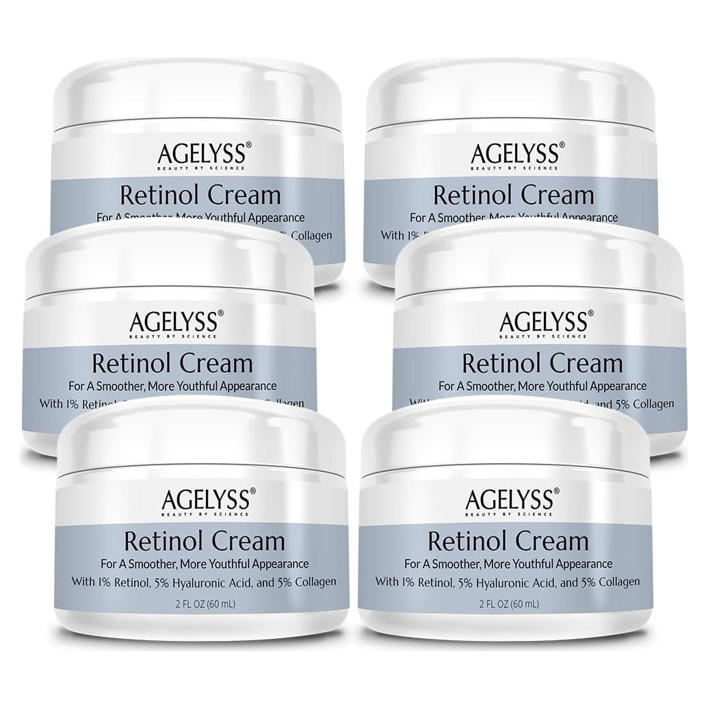 Crema Facial Agelyss Retinol 1% - Colágeno y Ácido Hialurónico 60ml - Paquete de 6