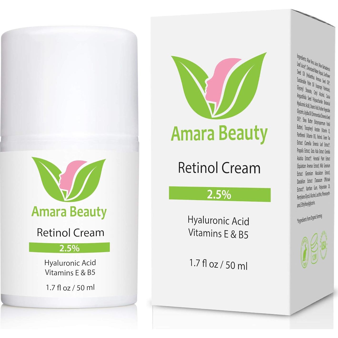 Crema de Retinol 2.5% Amara Beauty con Ácido Hialurónico 50 ml