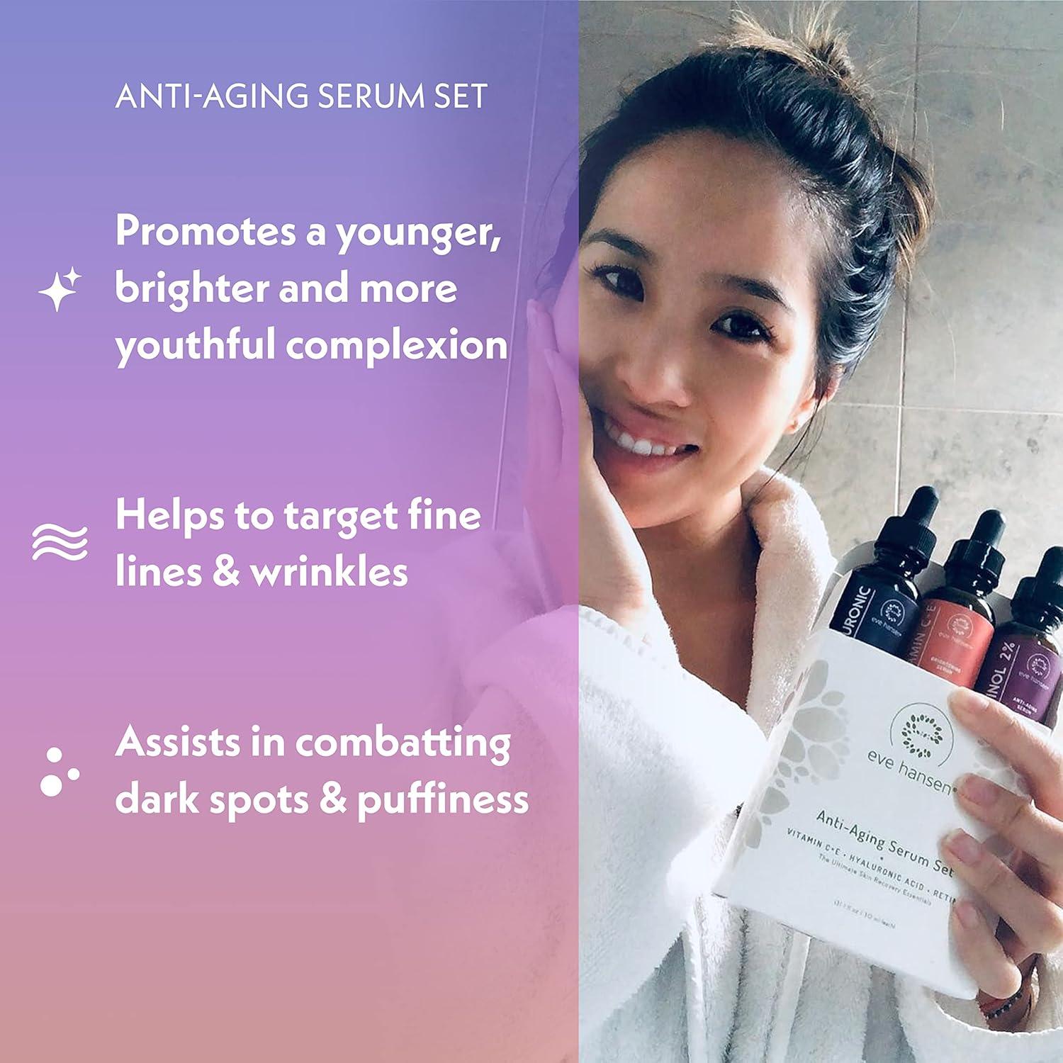 Conjunto de Sueros Faciales Eve Hansen | Vitamina C, Ácido Hialurónico y Retinol | 3x30 ml