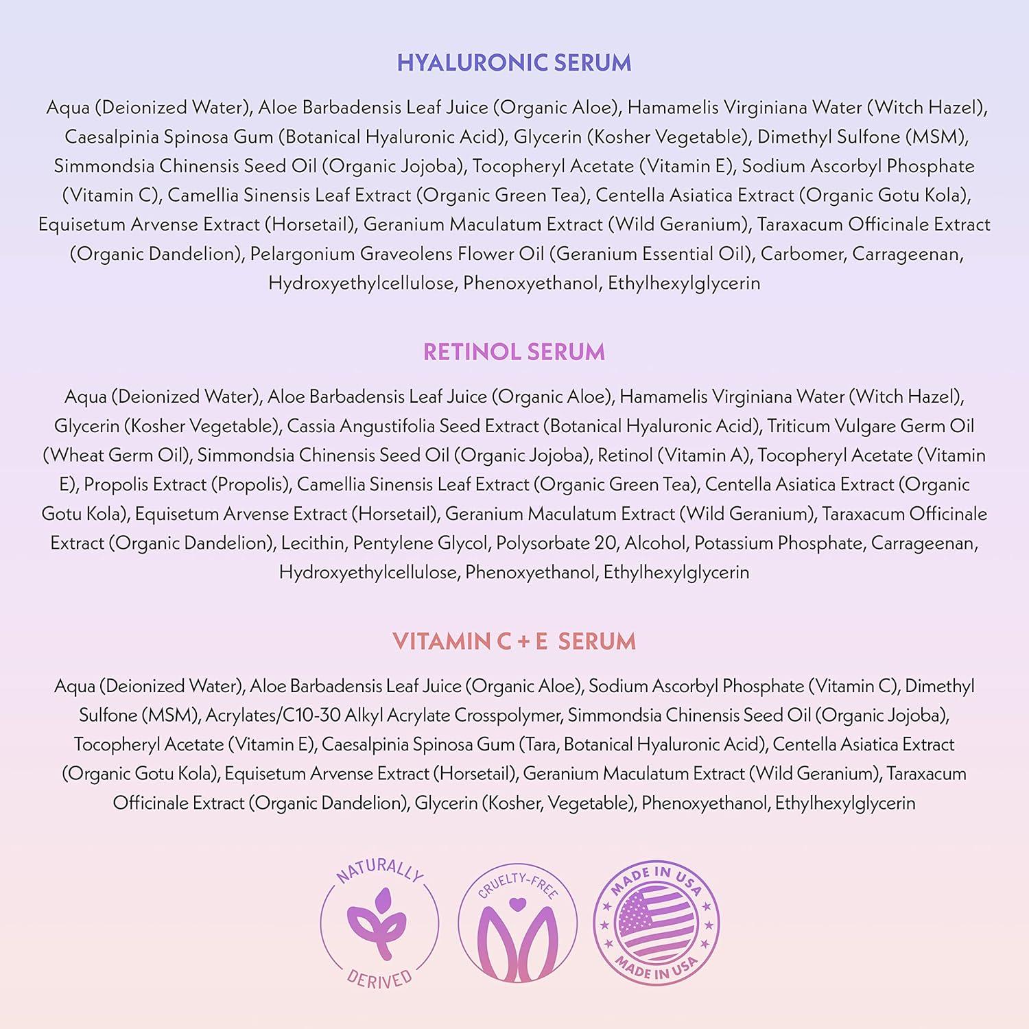 Conjunto de Sueros Faciales Eve Hansen | Vitamina C, Ácido Hialurónico y Retinol | 3x30 ml