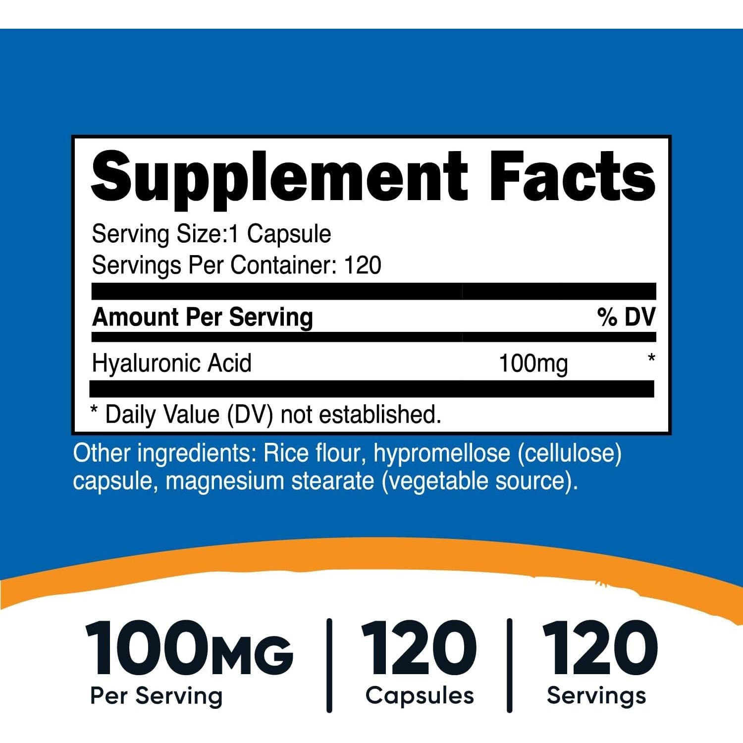 Cápsulas de Ácido Hialurónico Nutricost 100mg - 120 Unidades