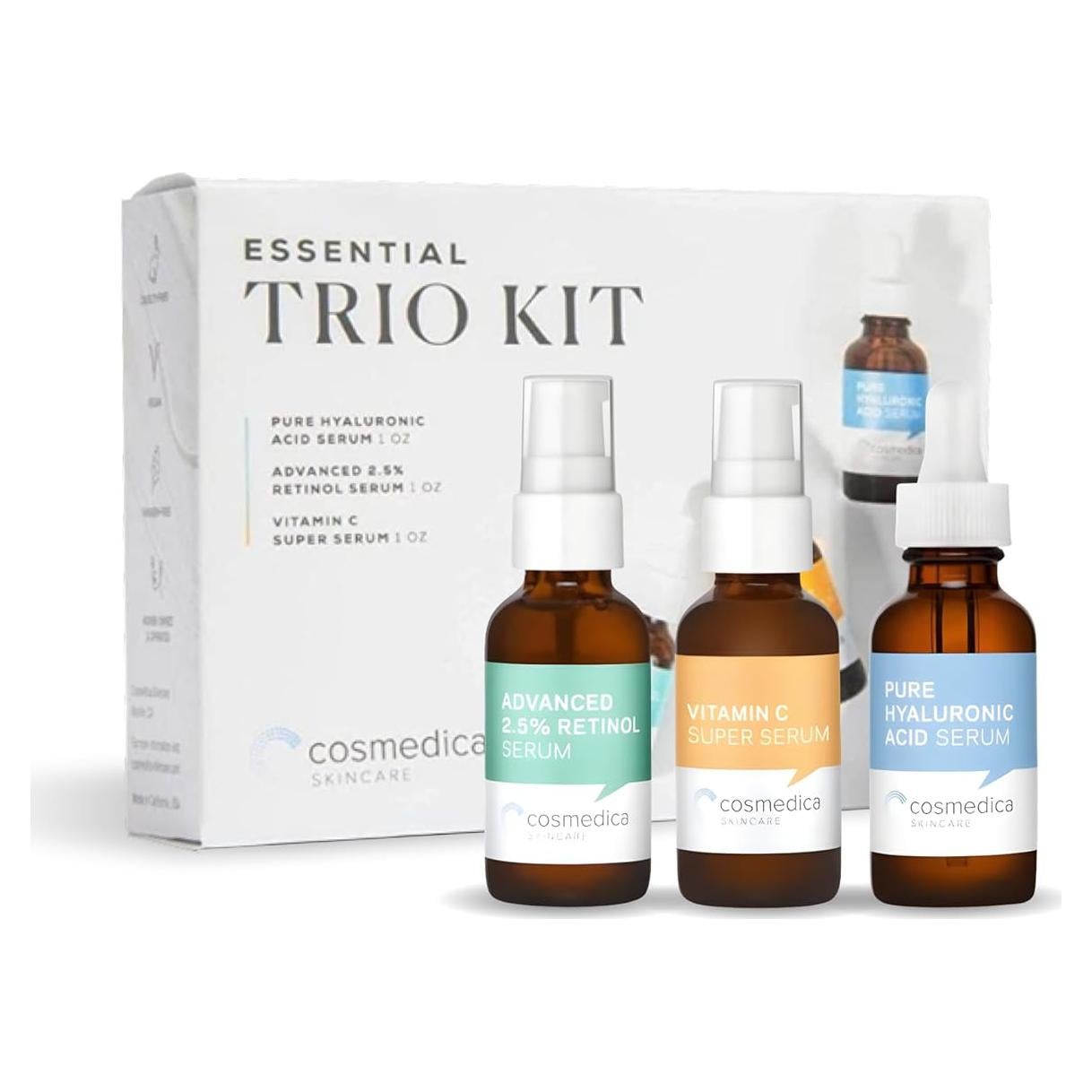 Conjunto Suero Facial Cosmedica Skincare 3x30ml Vitamina C, Retinol 2.5%, Ácido Hialurónico